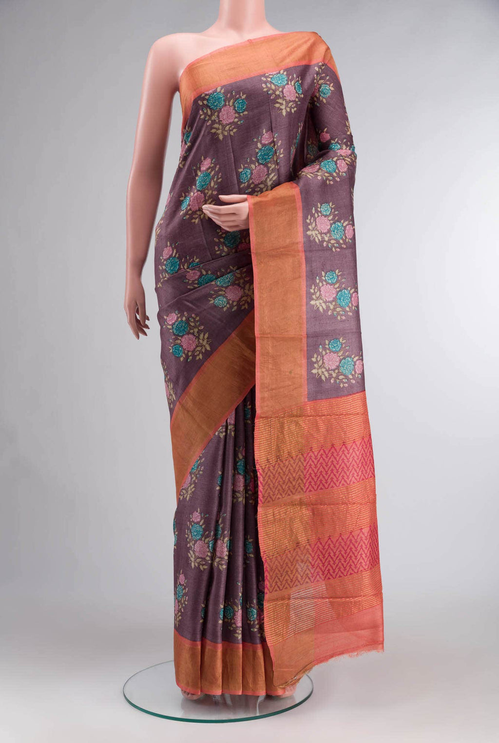 Mauve Bhagalpuri Tussar Silk Saree