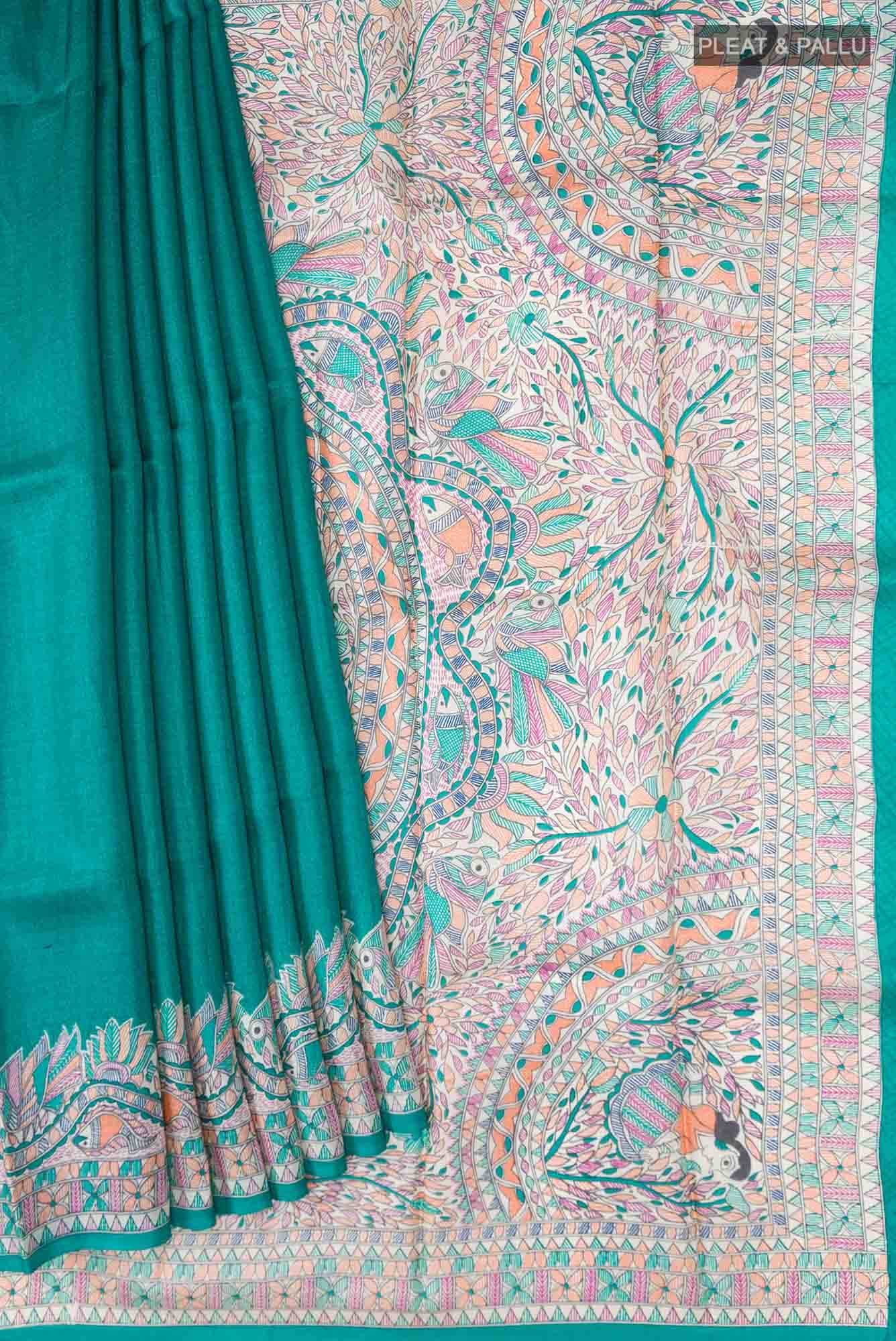 Green Bhagalpuri Tussar Silk Saree
