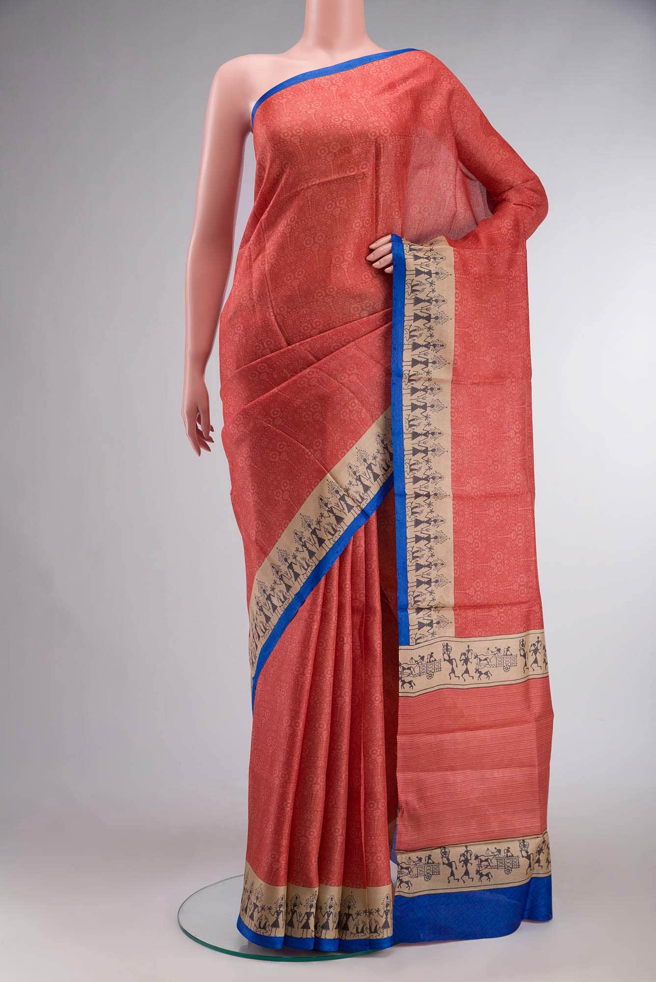 Red Bhagalpuri Tussar Silk Saree