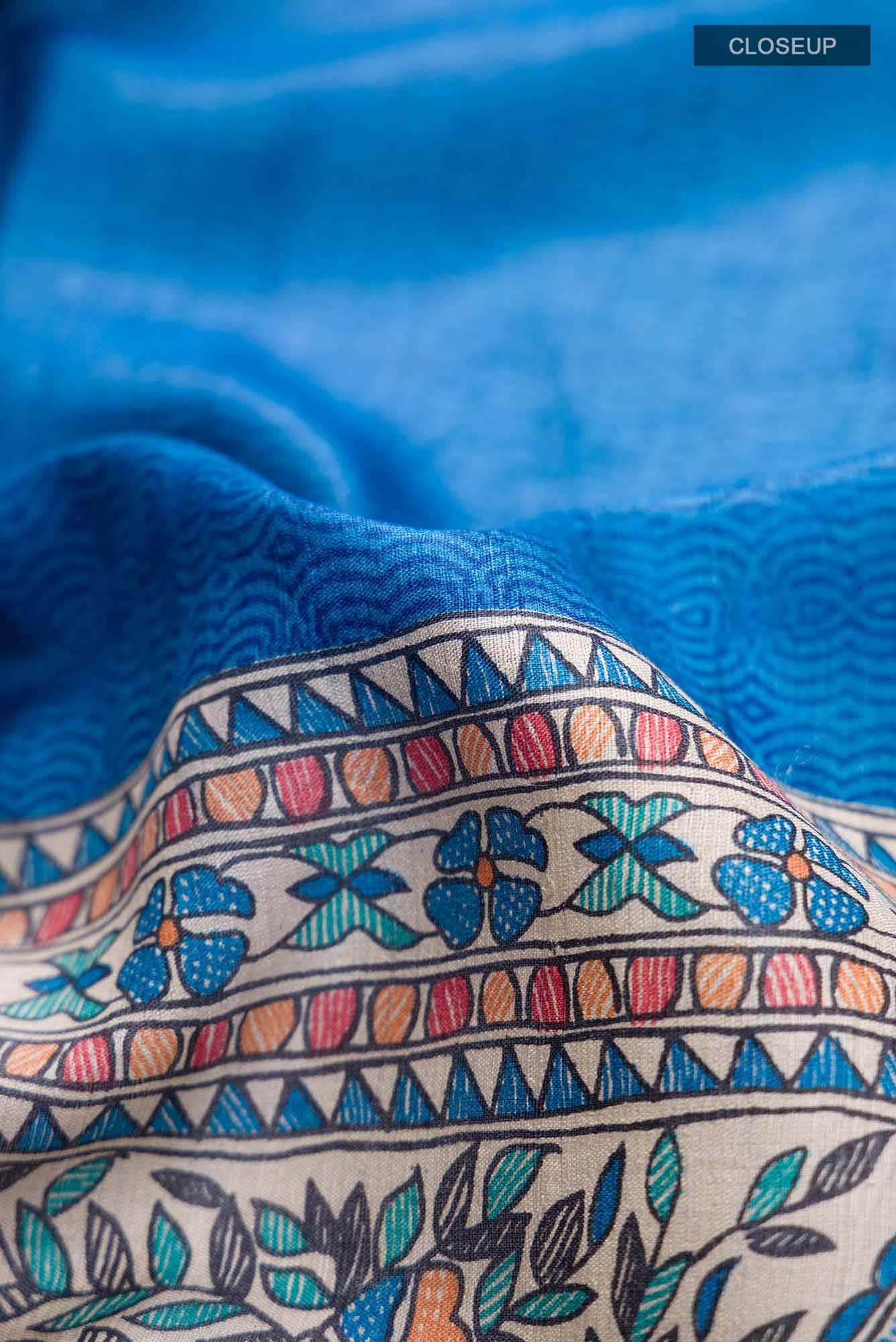 Blue Bhagalpuri Tussar Silk Saree