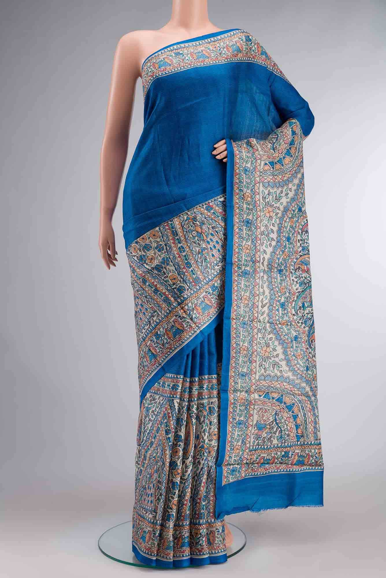 Blue Bhagalpuri Tussar Silk Saree