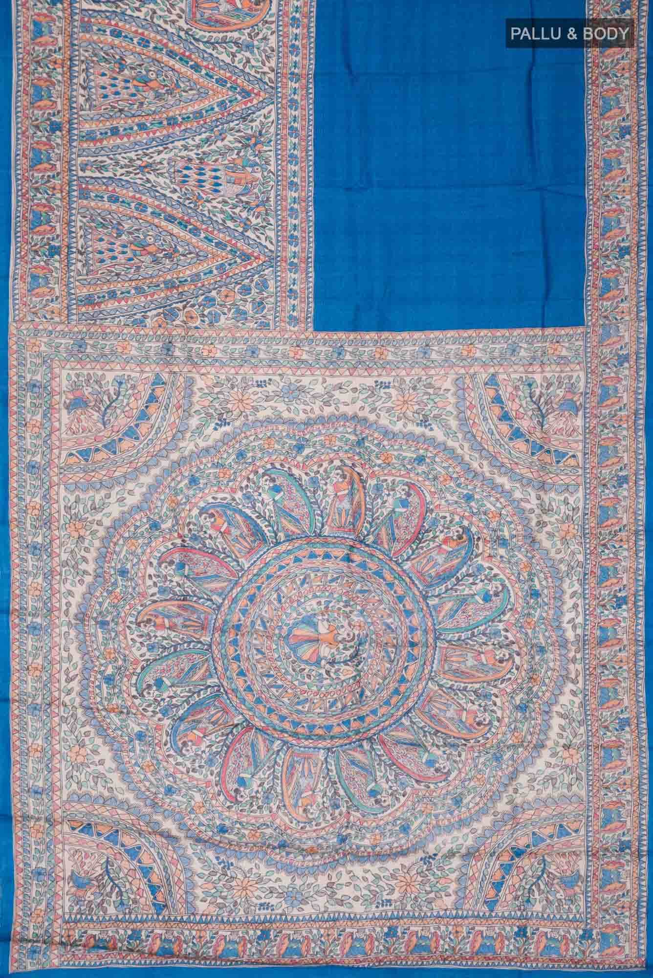 Blue Bhagalpuri Tussar Silk Saree