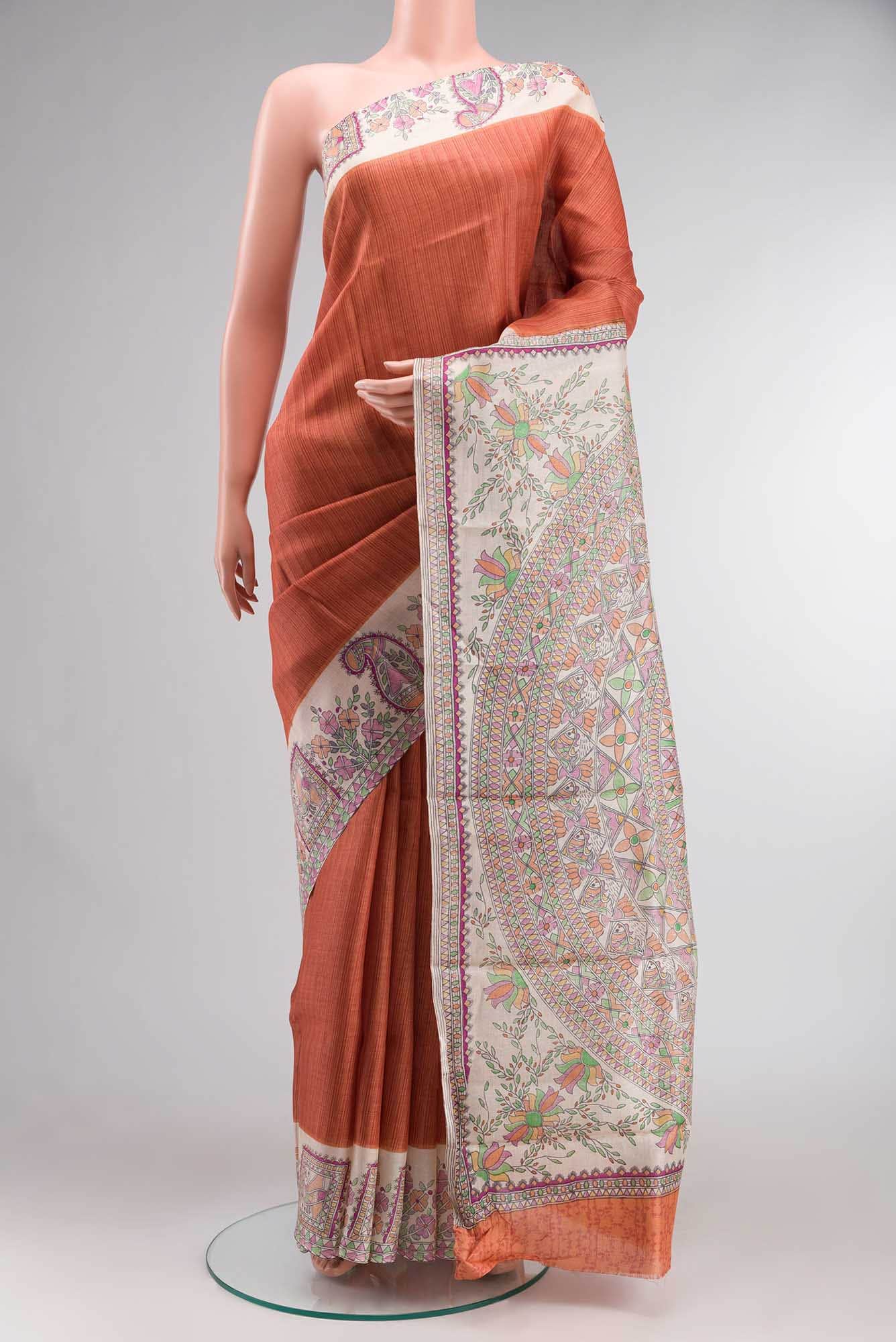 Orange Bhagalpuri Tussar Silk Saree