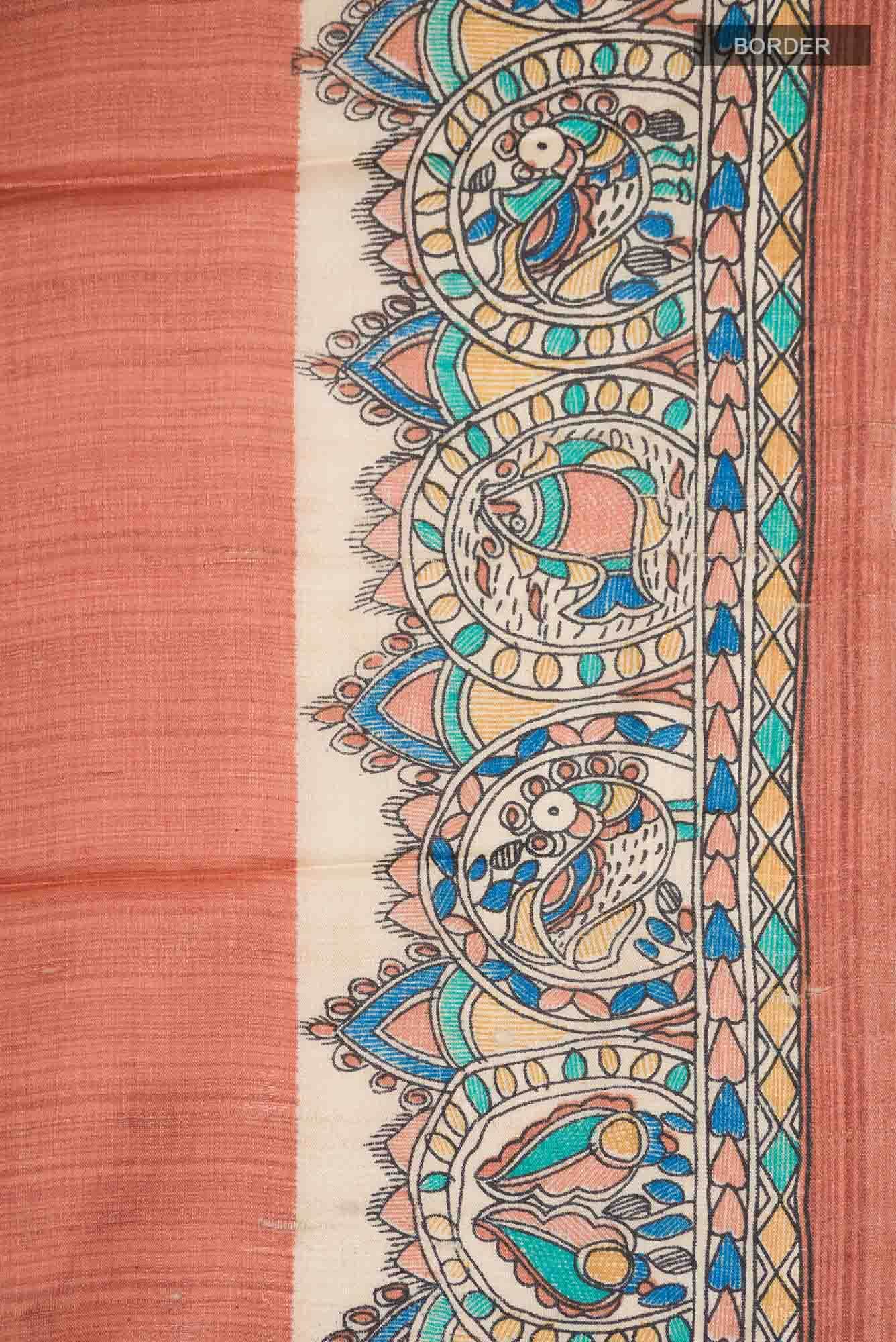 Orange Bhagalpuri Tussar Silk Saree