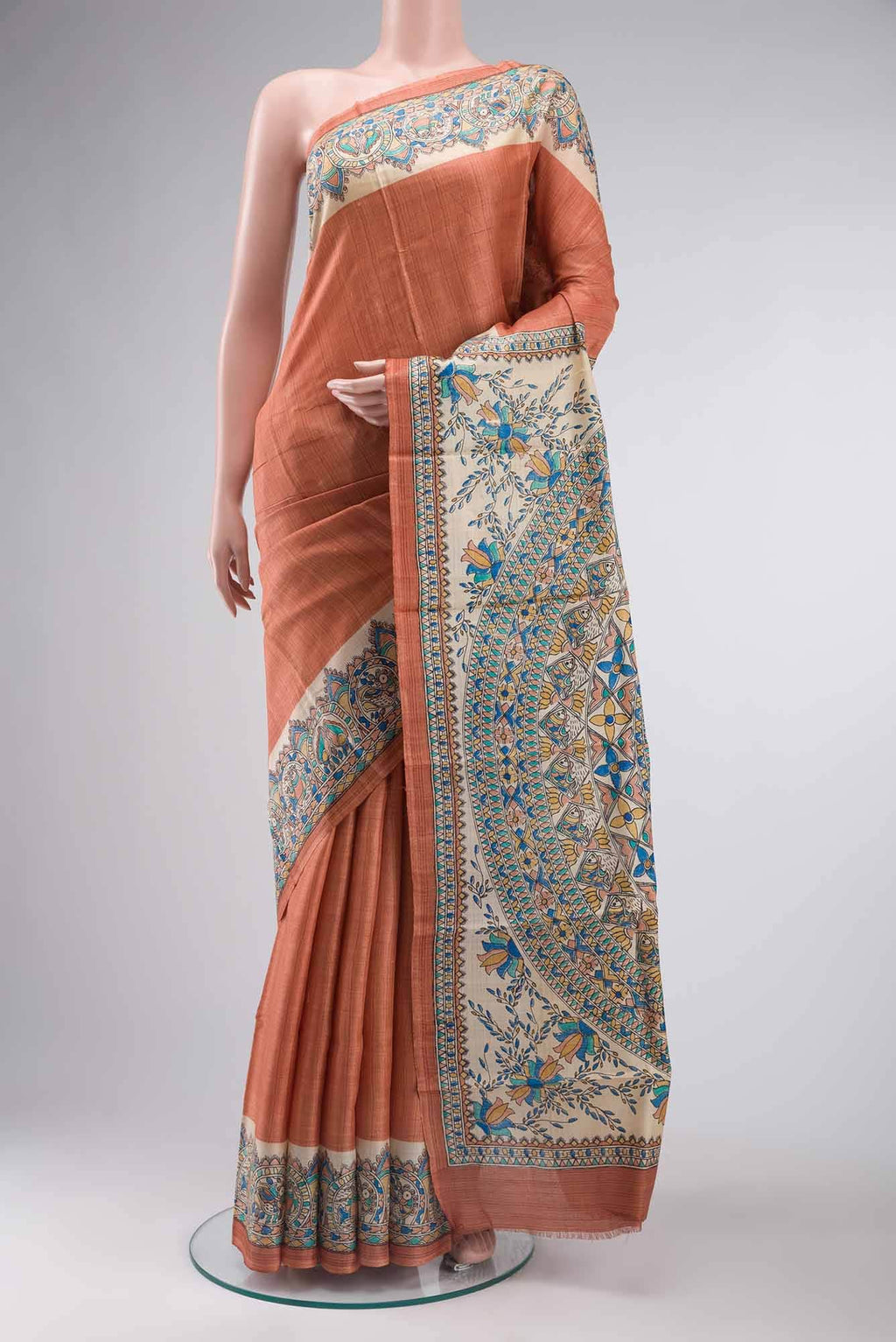 Orange Bhagalpuri Tussar Silk Saree