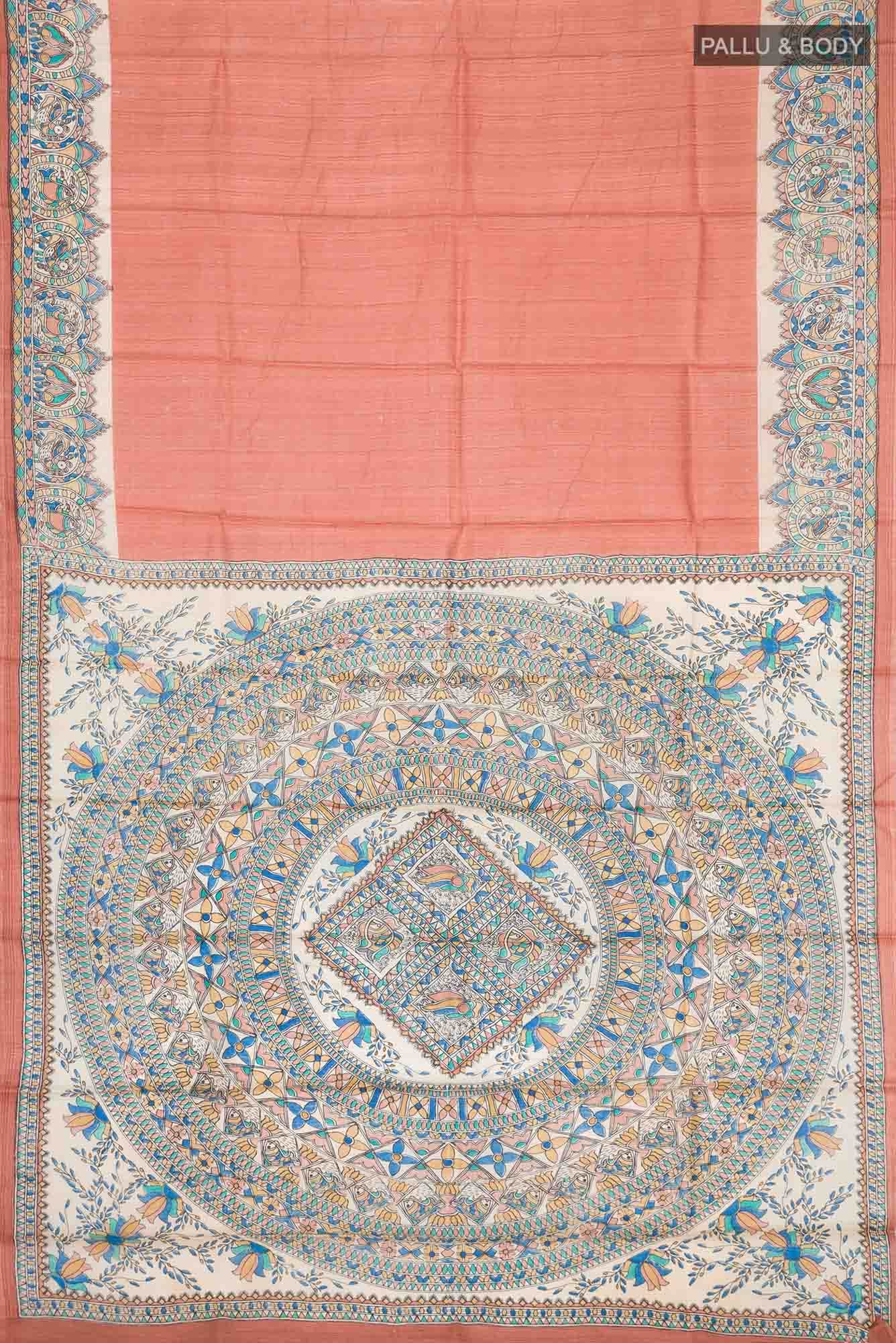 Orange Bhagalpuri Tussar Silk Saree