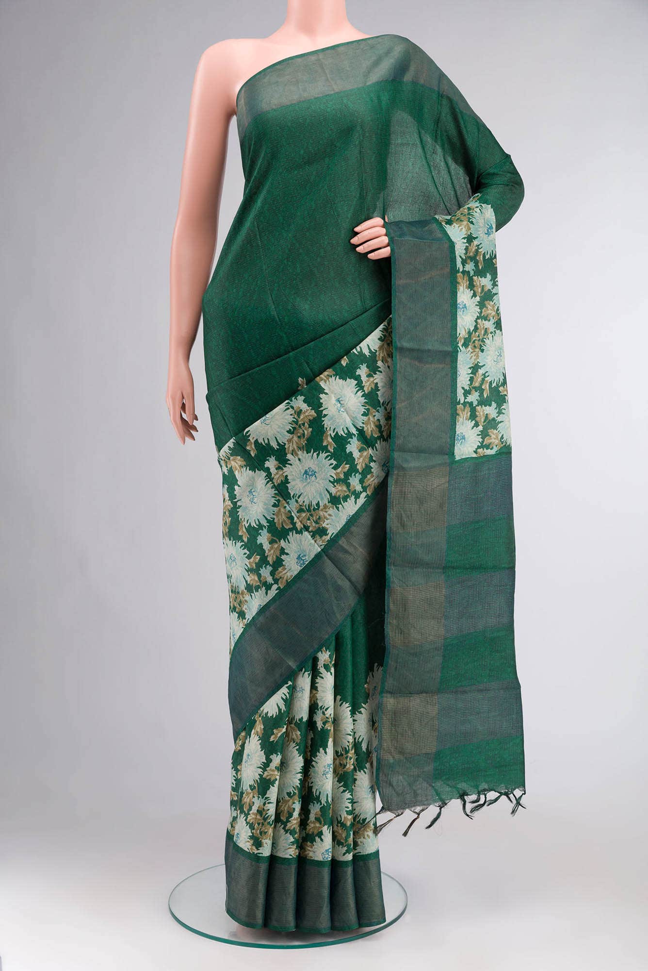 Green Bhagalpuri Tussar Silk Saree