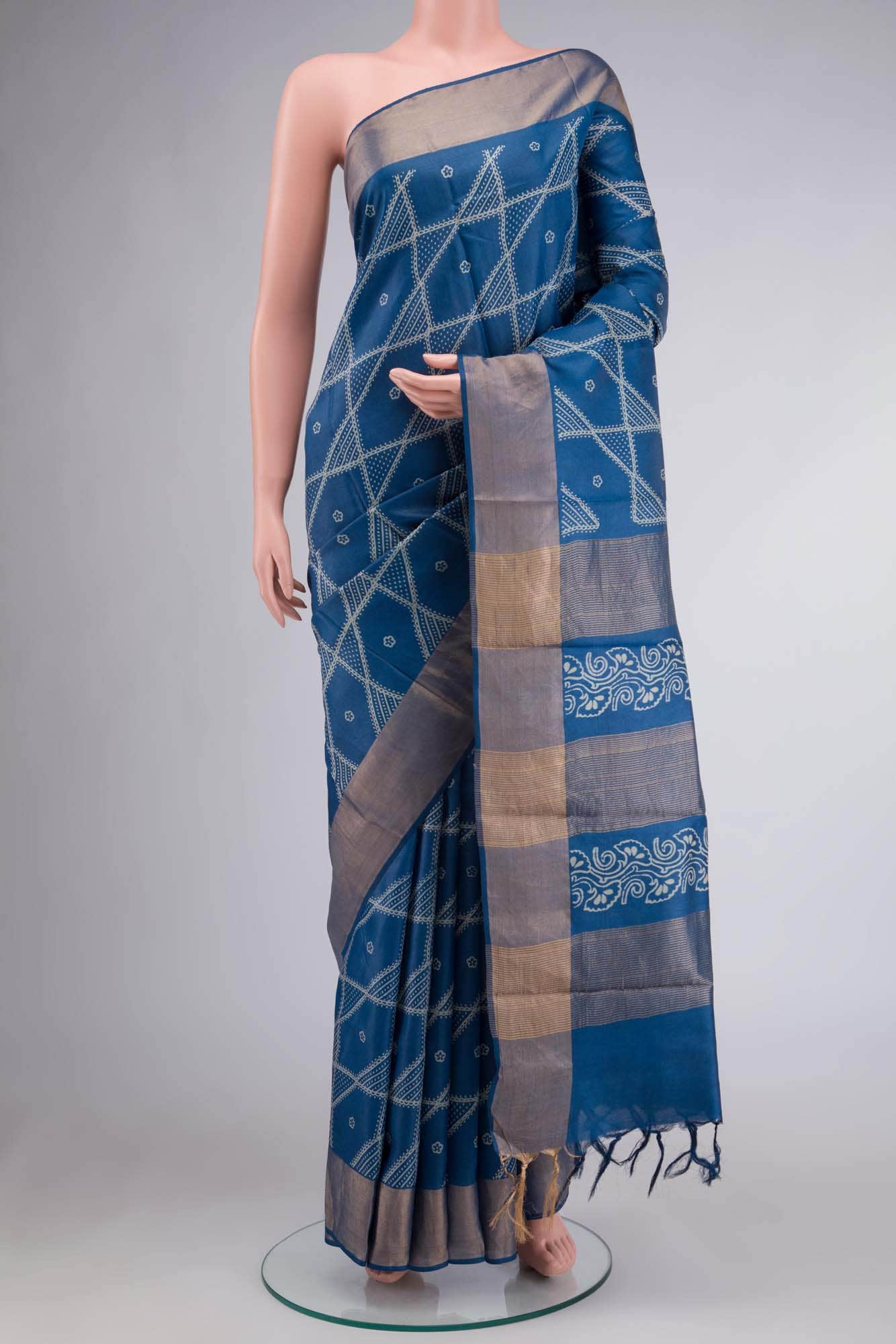Blue Bhagalpuri Tussar Silk Saree
