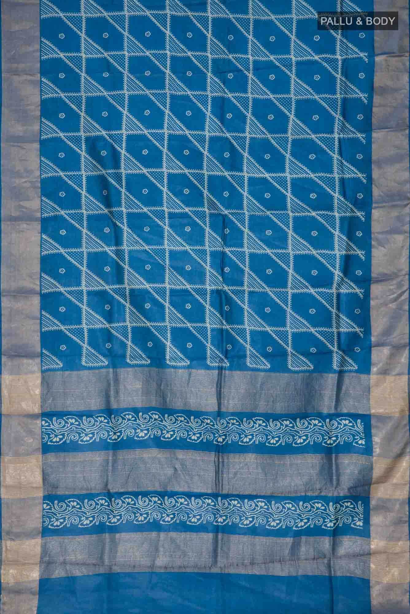 Blue Bhagalpuri Tussar Silk Saree