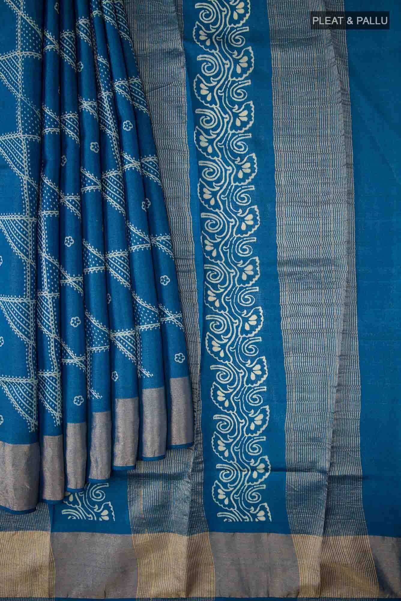 Blue Bhagalpuri Tussar Silk Saree