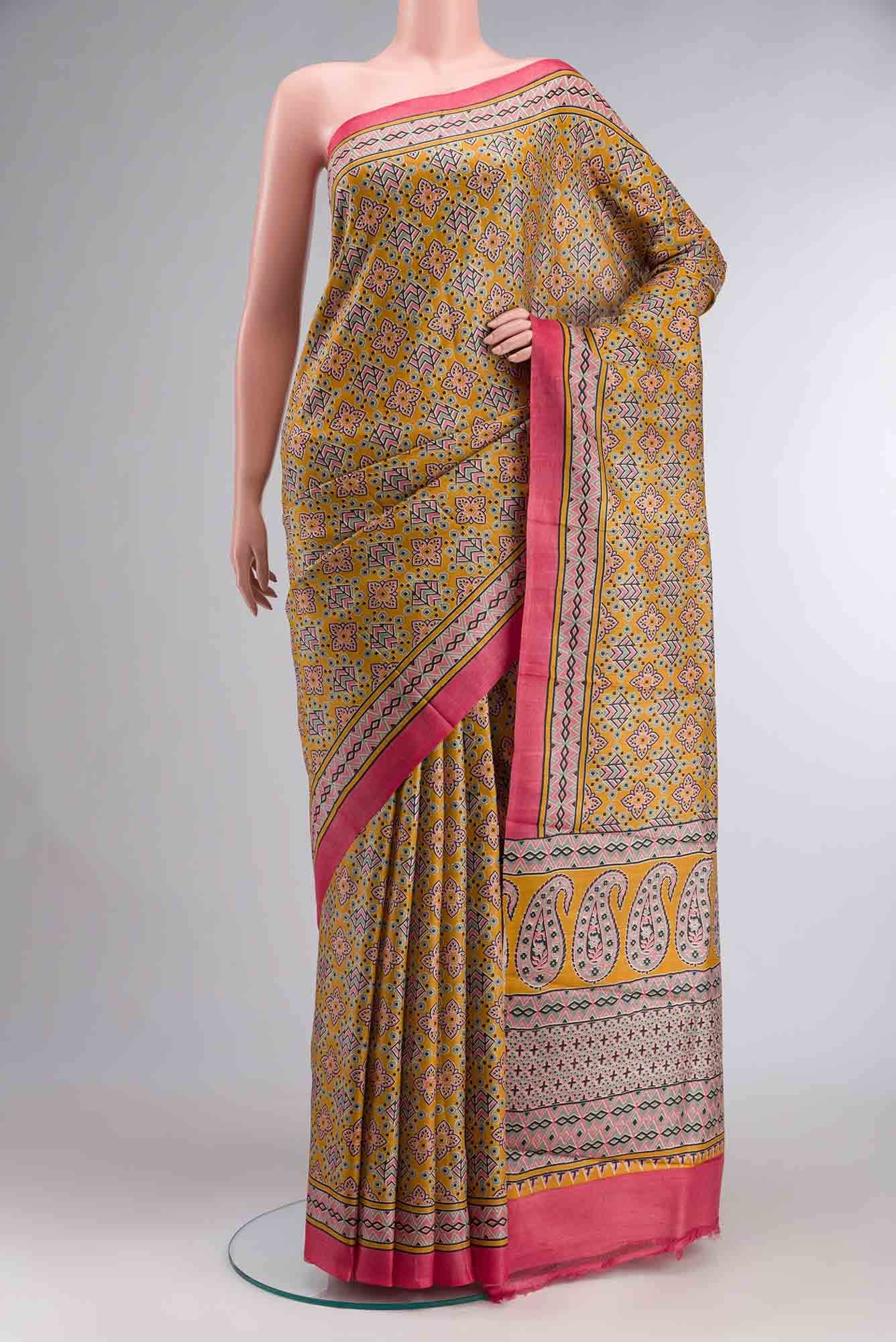 Yellow Bhagalpuri Tussar Silk Saree