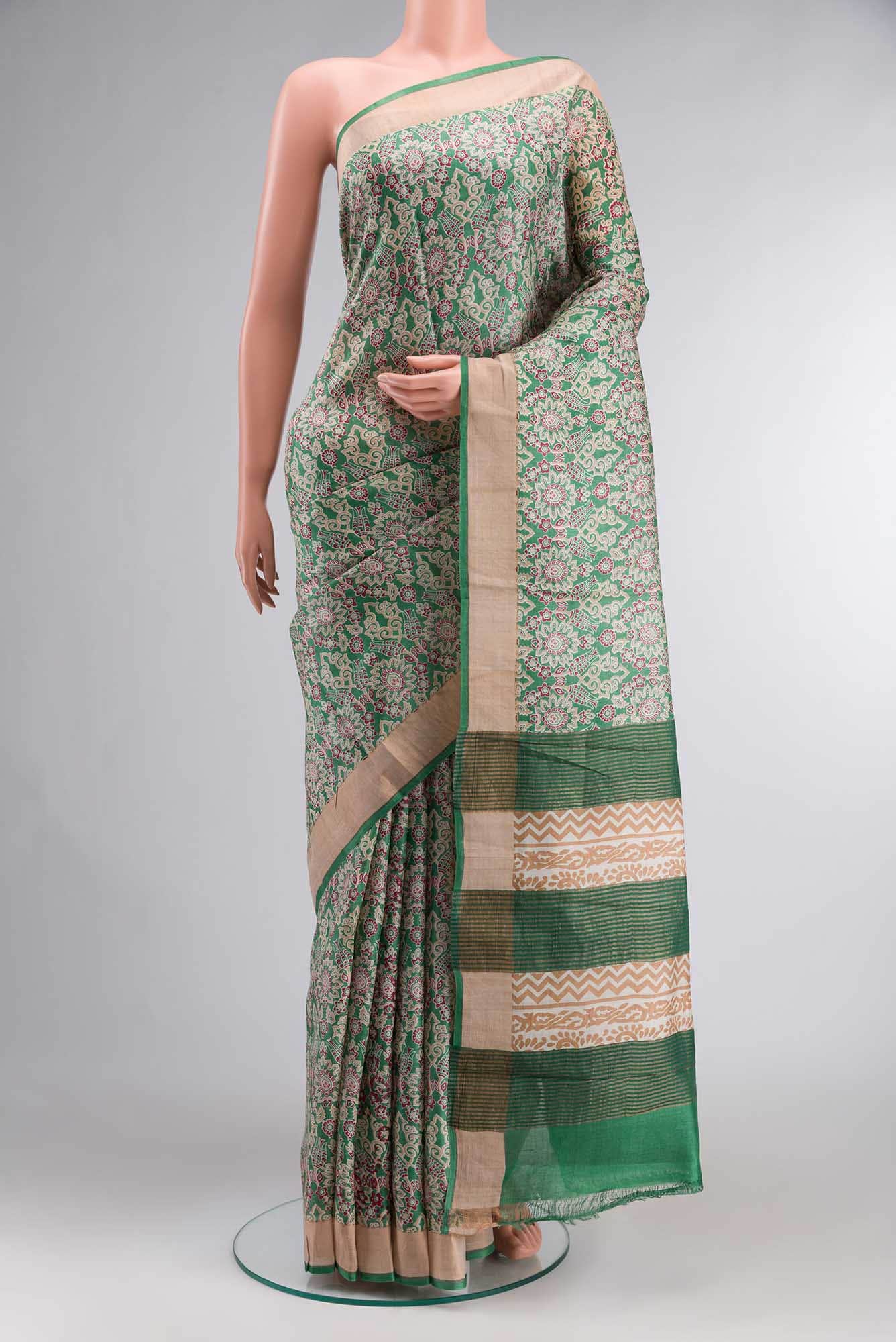 Green Bhagalpuri Tussar Silk Saree