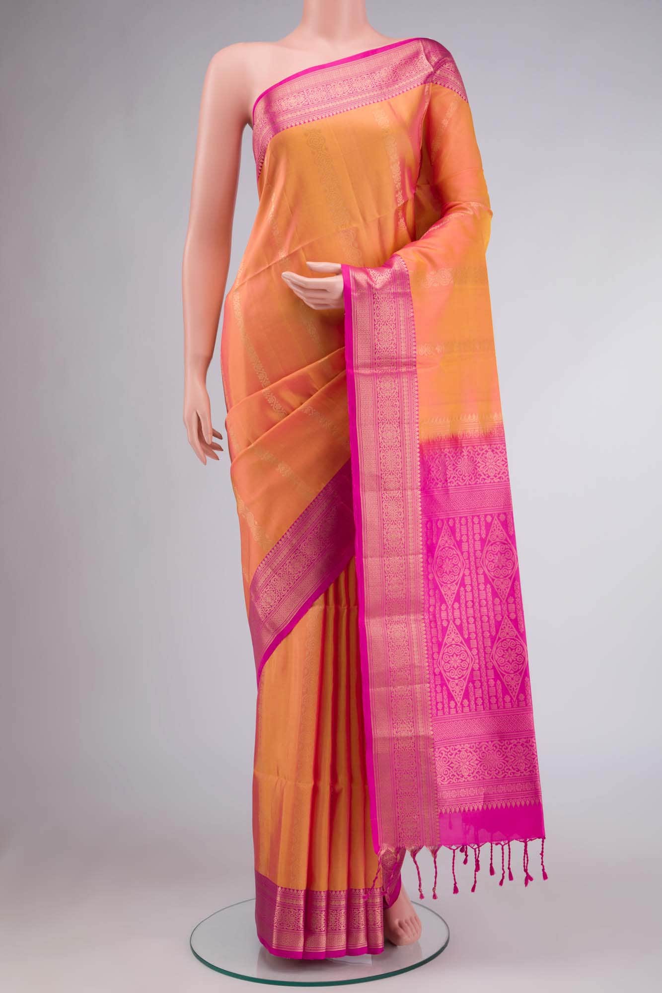 Yellow with Pink Dual Tone Soft Silk Saree