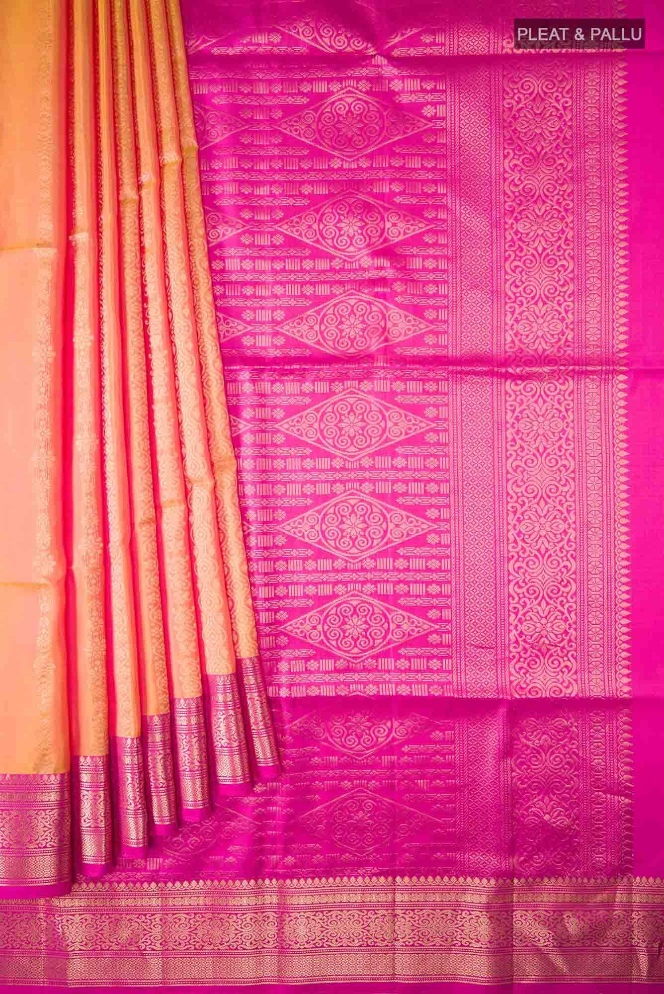 Yellow with Pink Dual Tone Soft Silk Saree