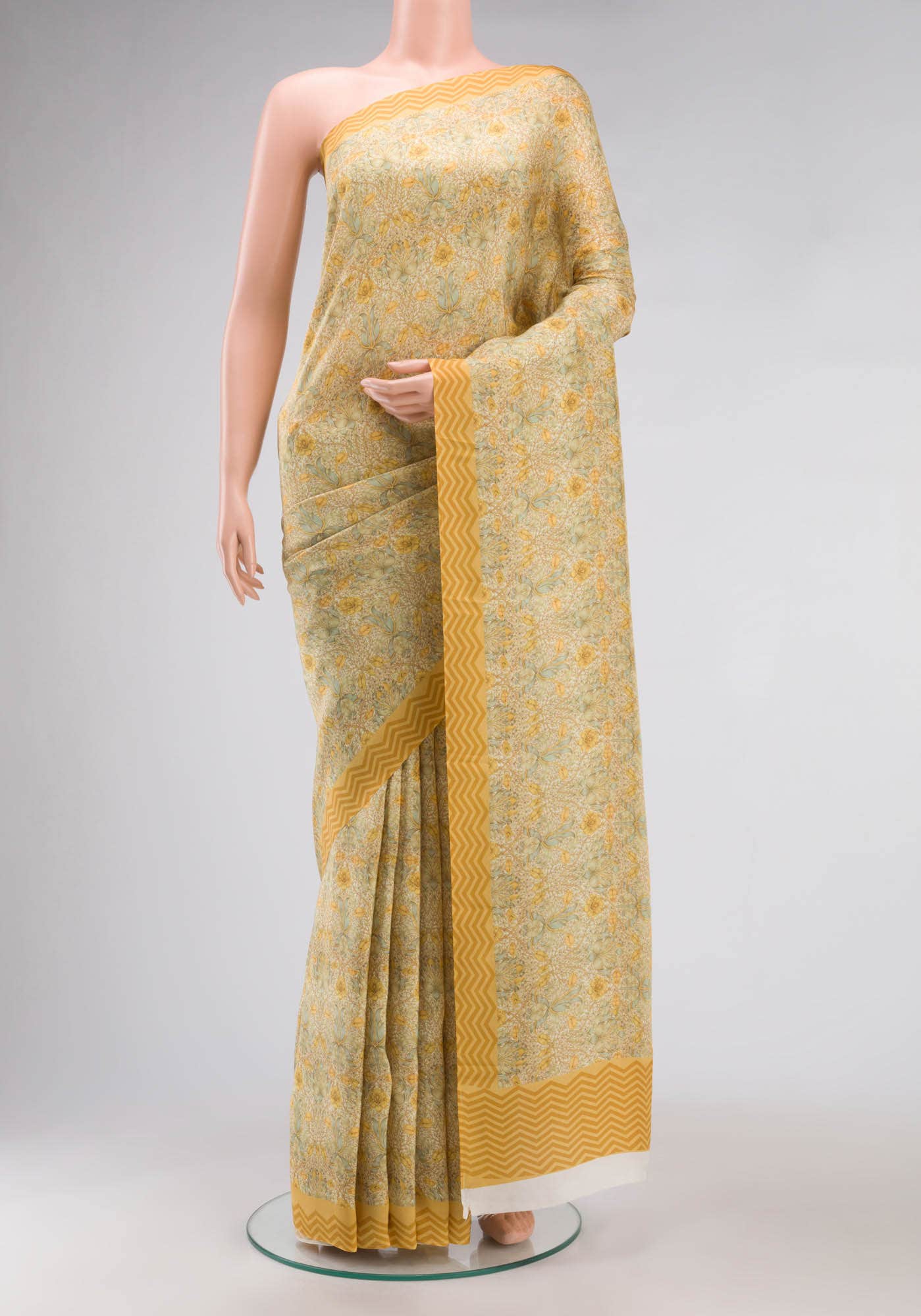 Yellow Printed Silk Saree
