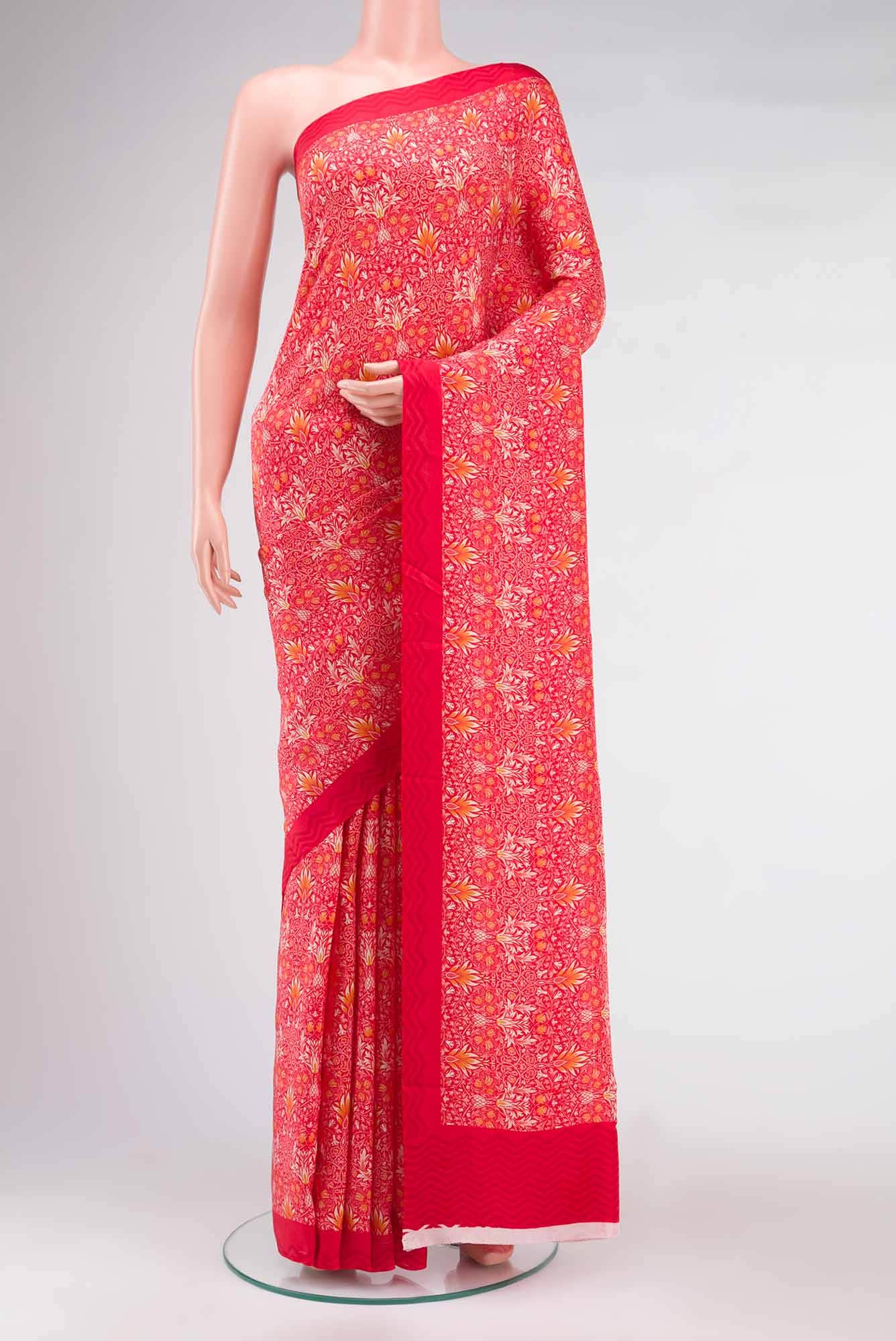 Red Printed Silk Saree