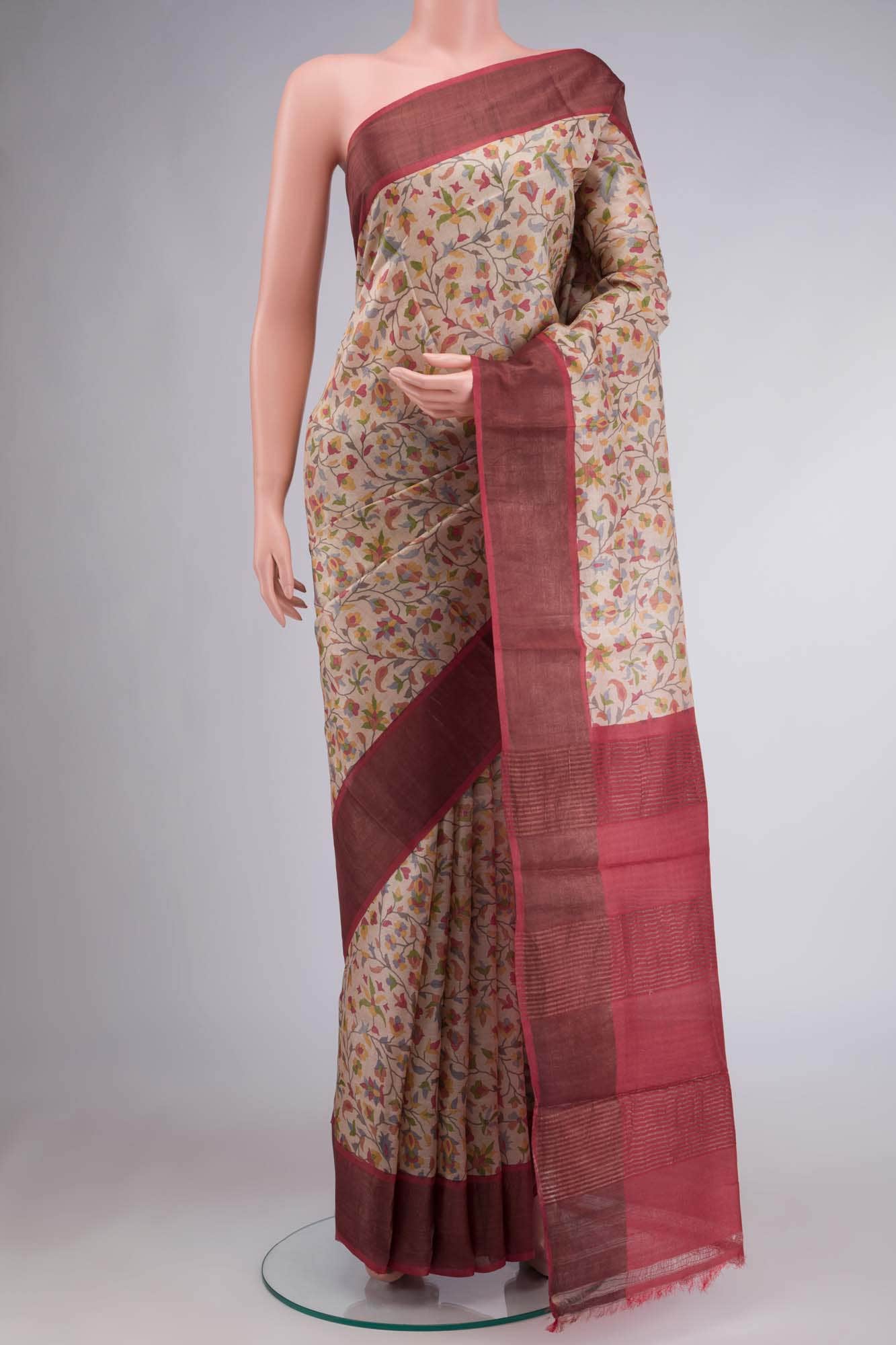 Beige Bhagalpuri Tussar Silk Saree