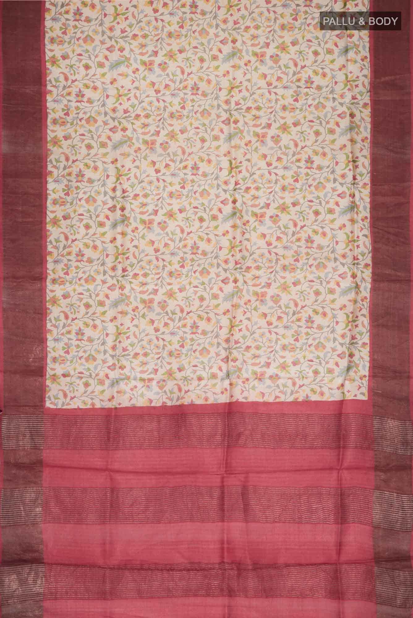 Beige Bhagalpuri Tussar Silk Saree