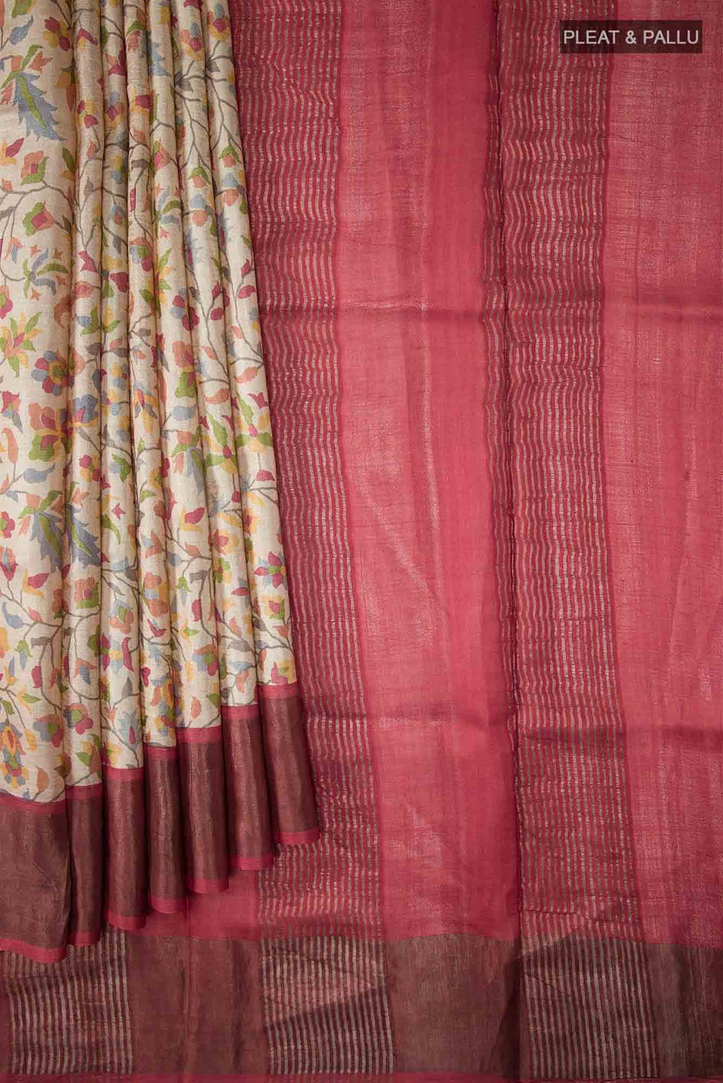 Beige Bhagalpuri Tussar Silk Saree