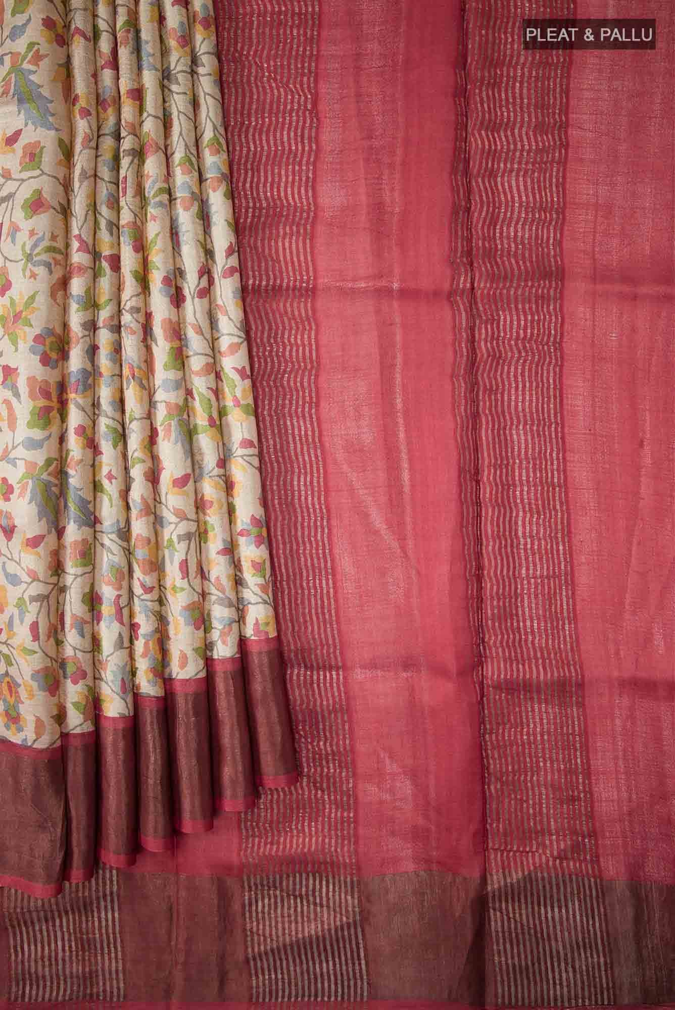Beige Bhagalpuri Tussar Silk Saree