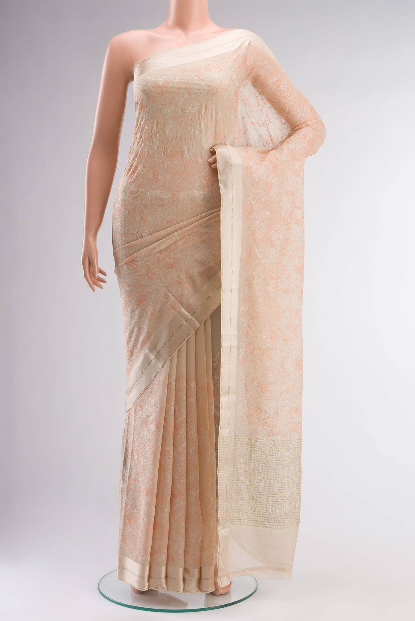 Cream Mysore Chiffon Saree