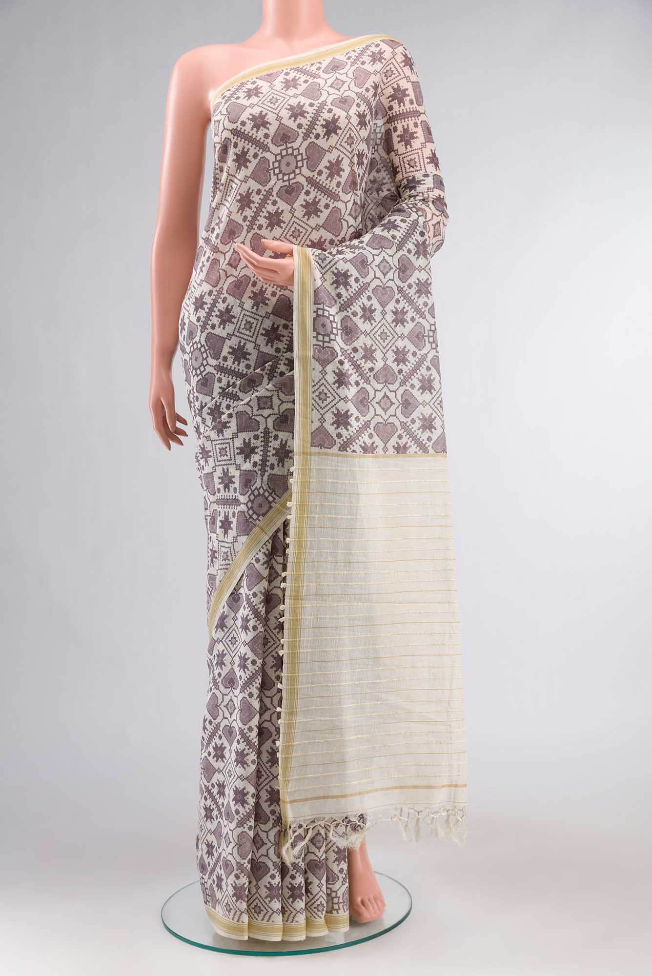 Off White Tussar Silk Saree