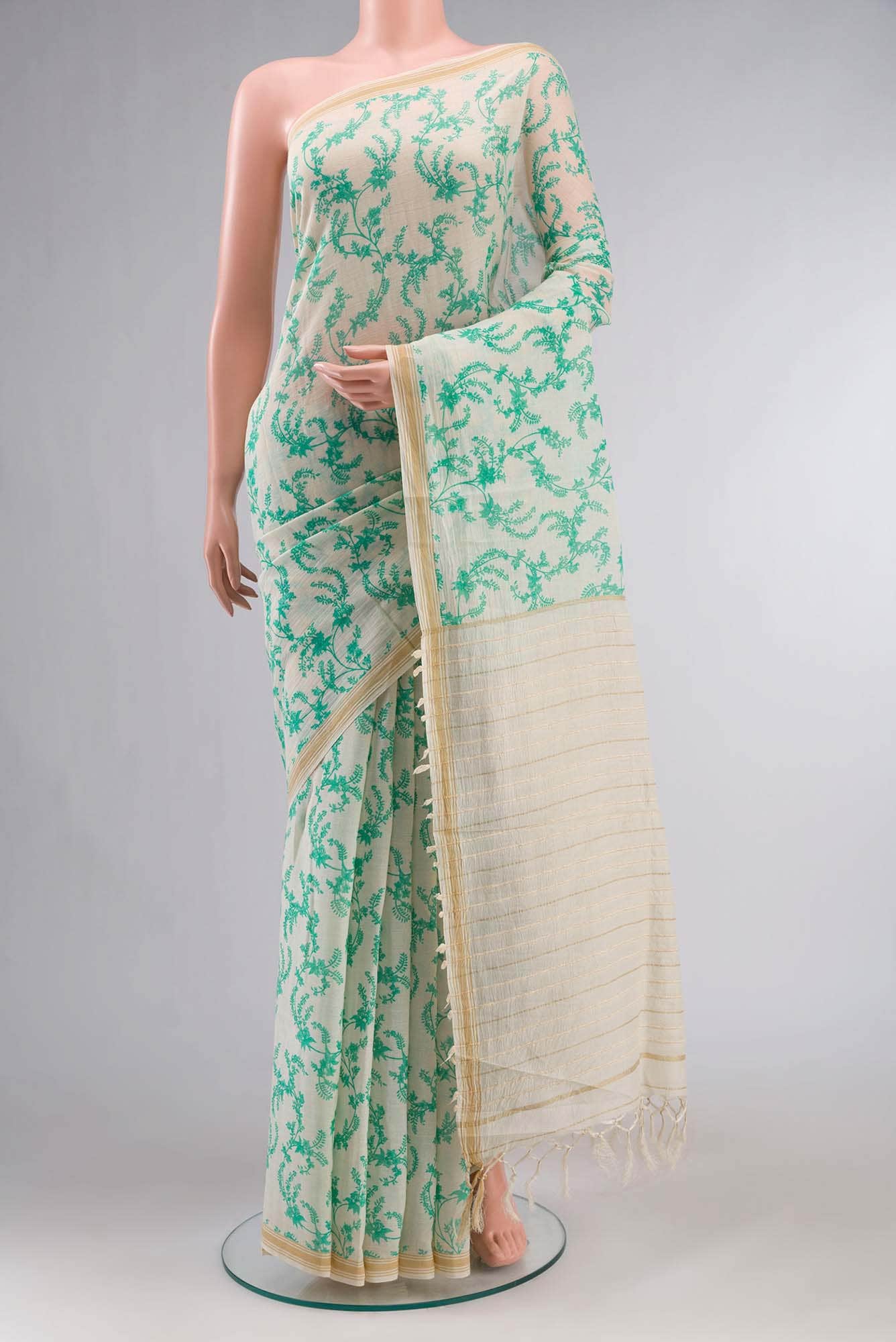 Off White Tussar Silk Saree