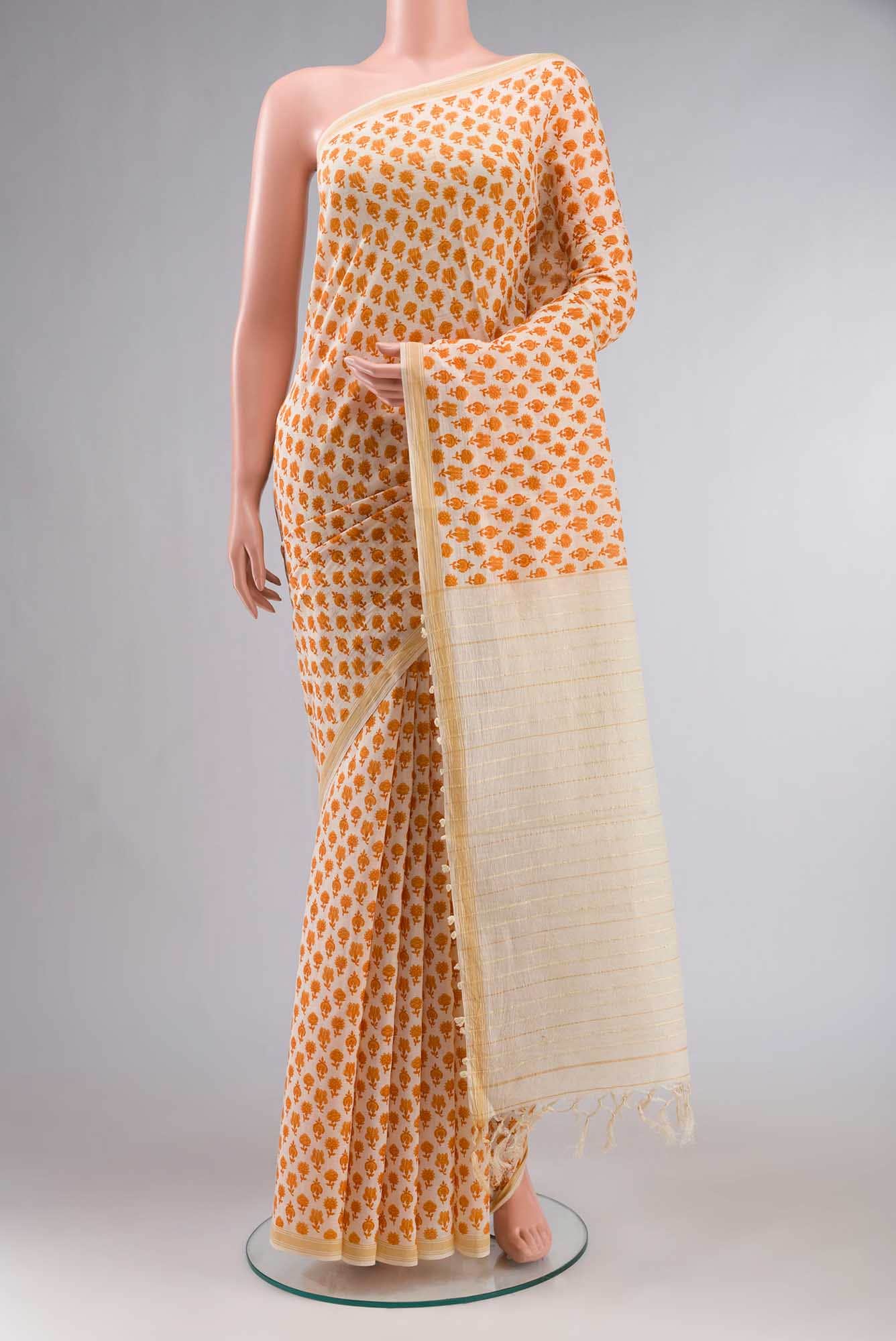 Off White Tussar Silk Saree