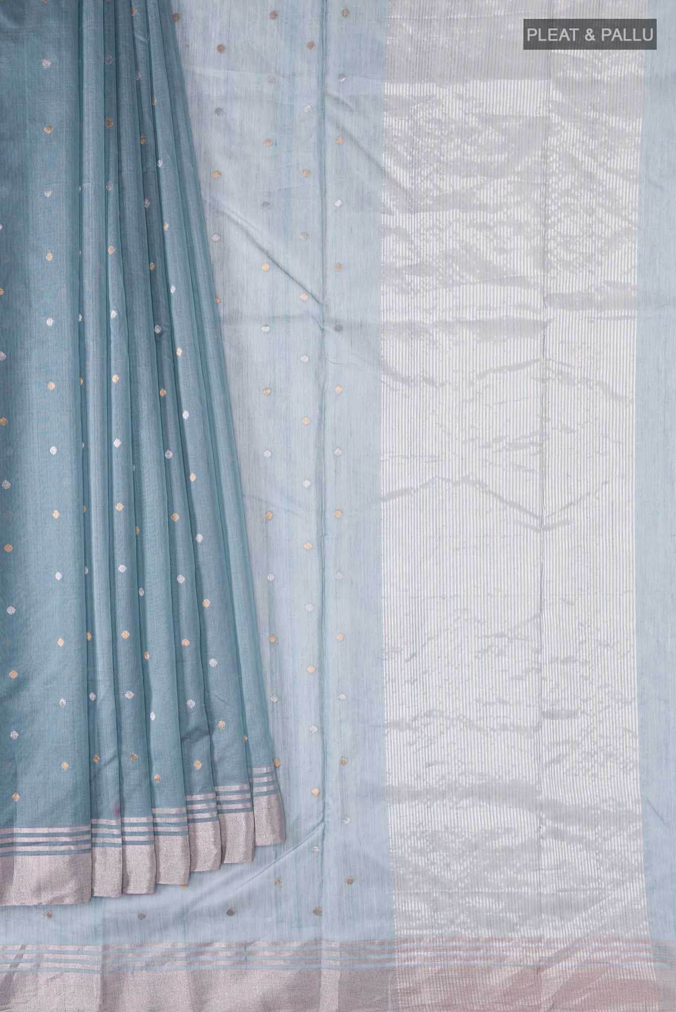 Blue Grey Chanderi Silk Cotton Saree