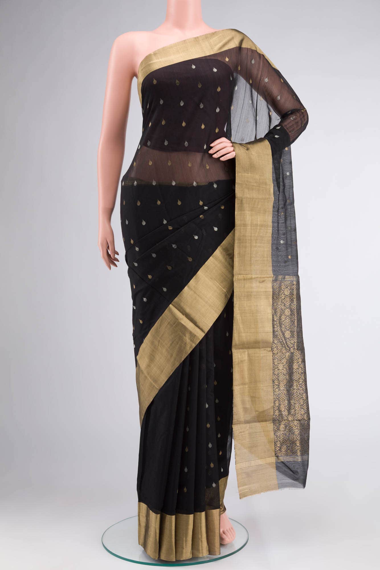 Black Chanderi Silk Cotton Saree