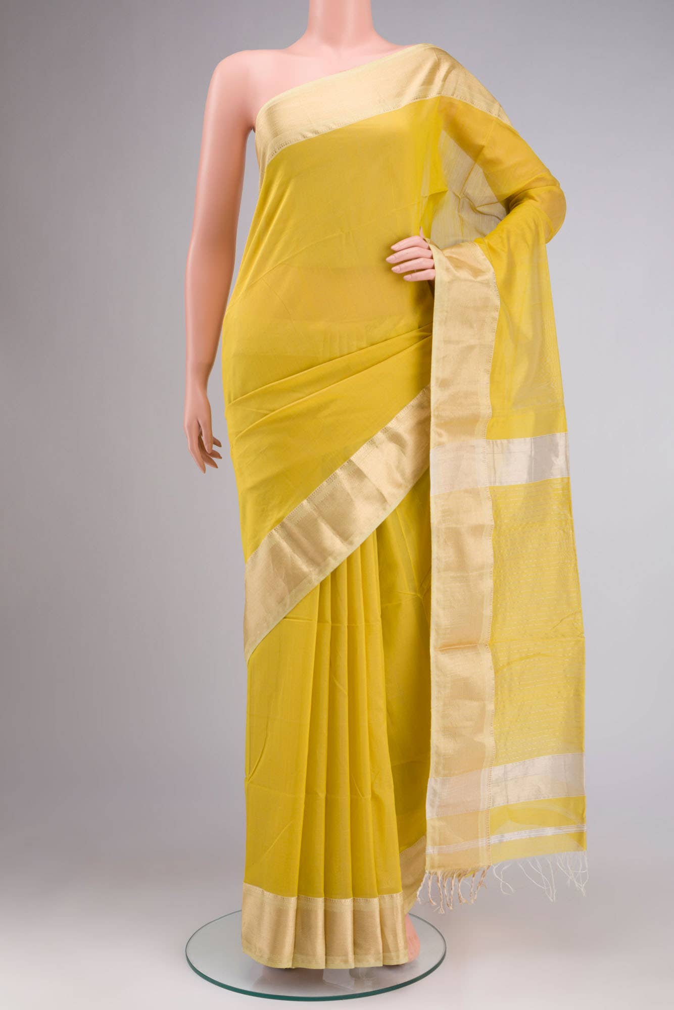Yellow Maheshwari Silk Cotton Saree