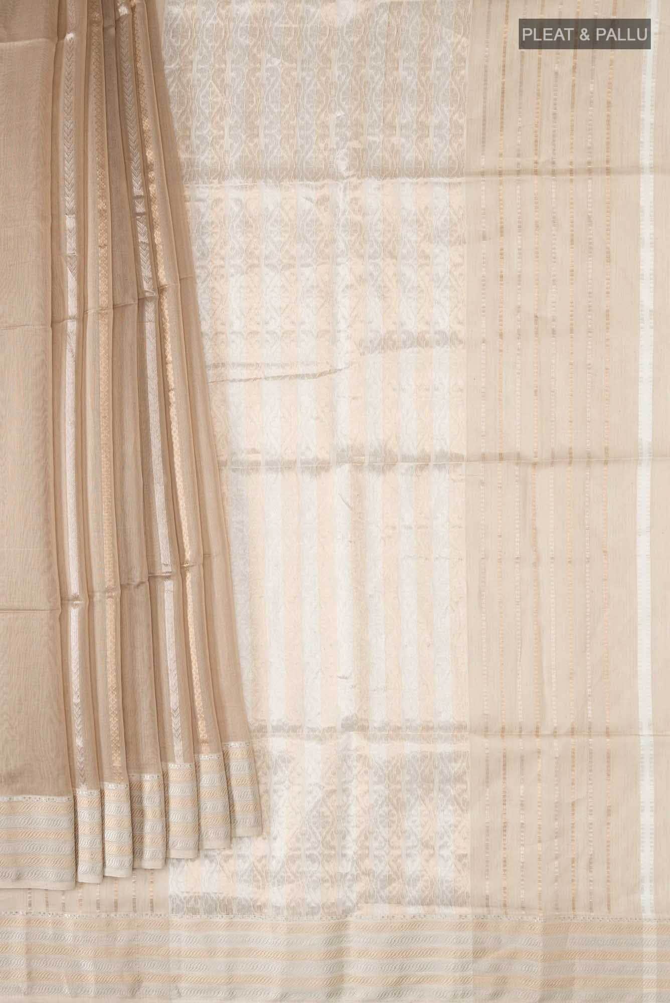 Beige Maheshwari Silk Cotton Saree