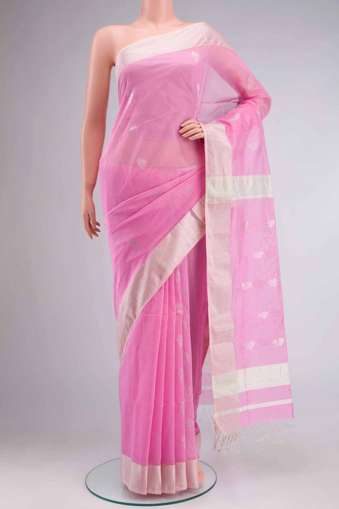Pink Maheshwari Silk Cotton Saree