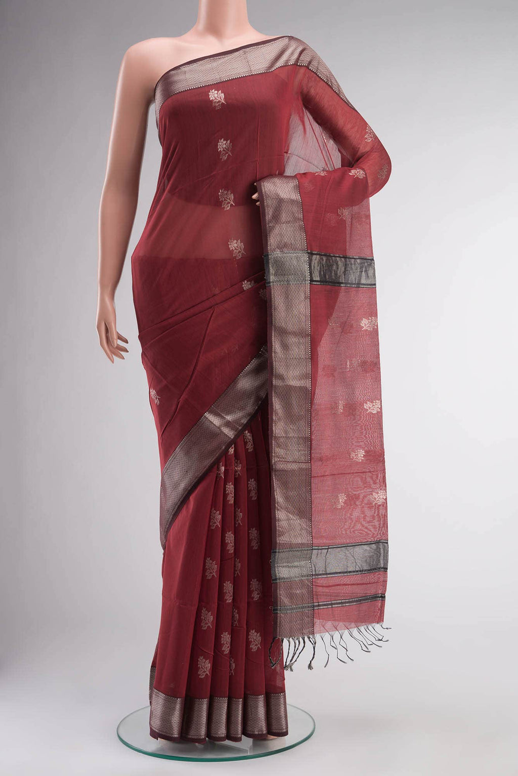 Maroon Maheshwari Silk Cotton Saree
