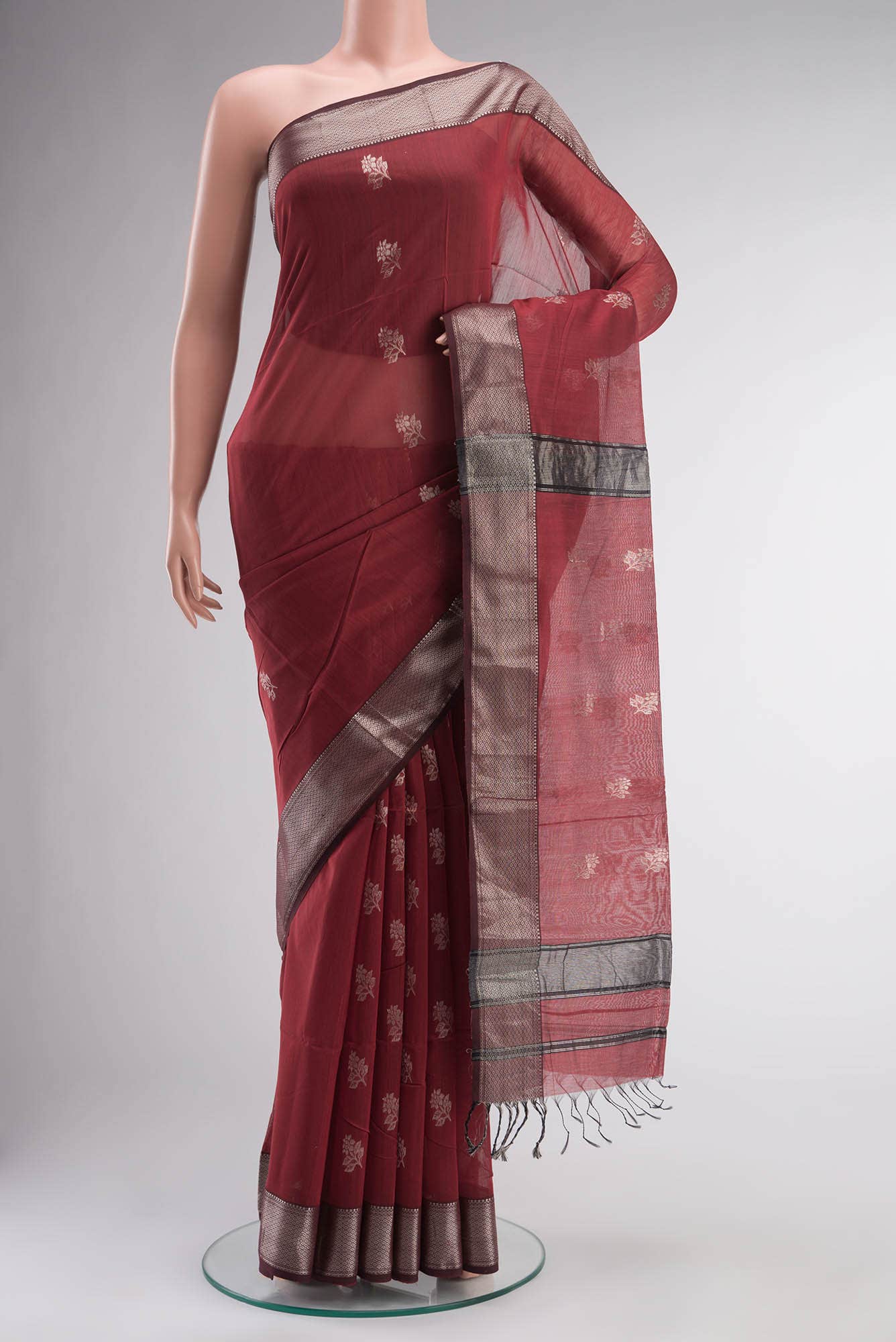 Maroon Maheshwari Silk Cotton Saree