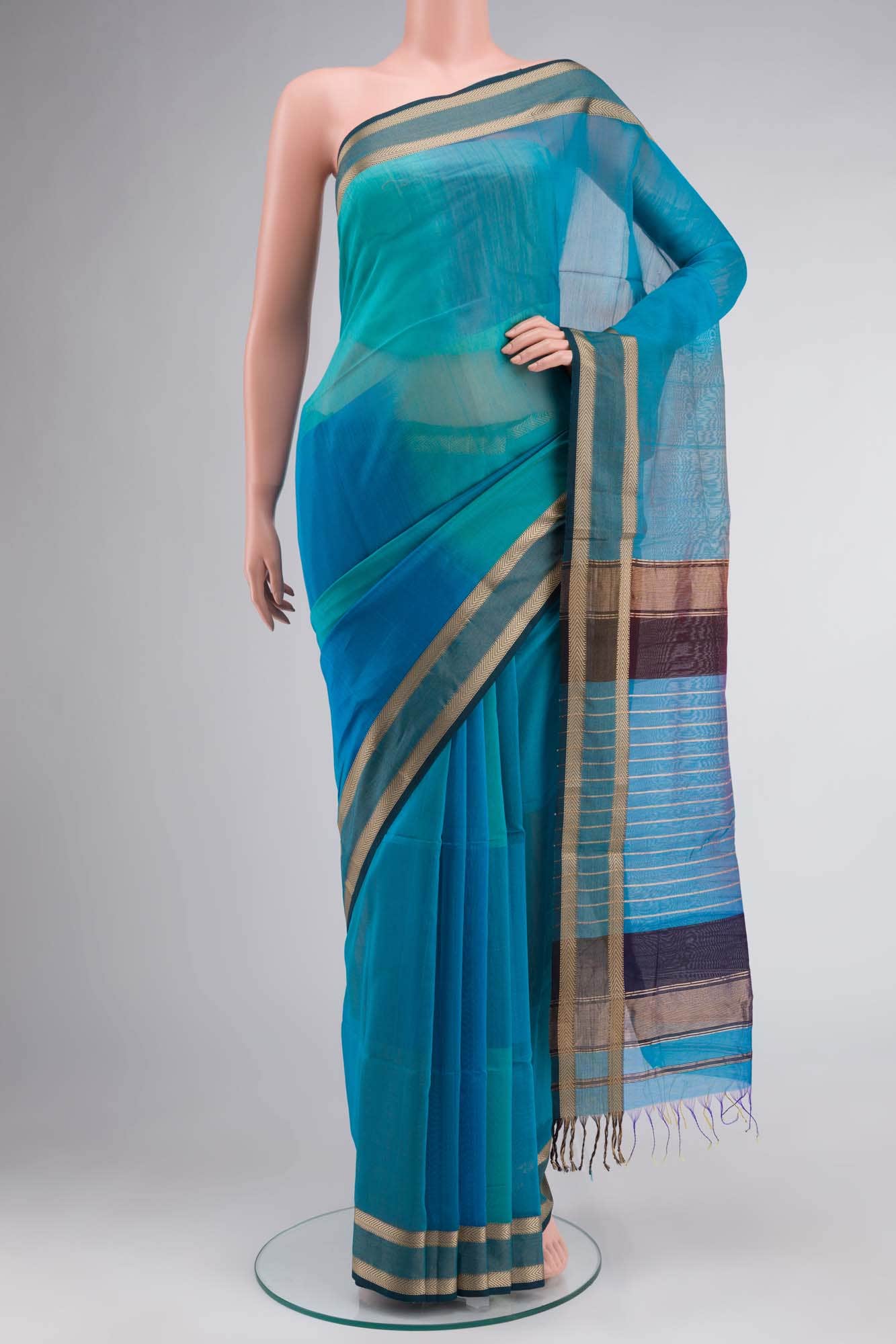 Blue Maheshwari Silk Cotton Saree