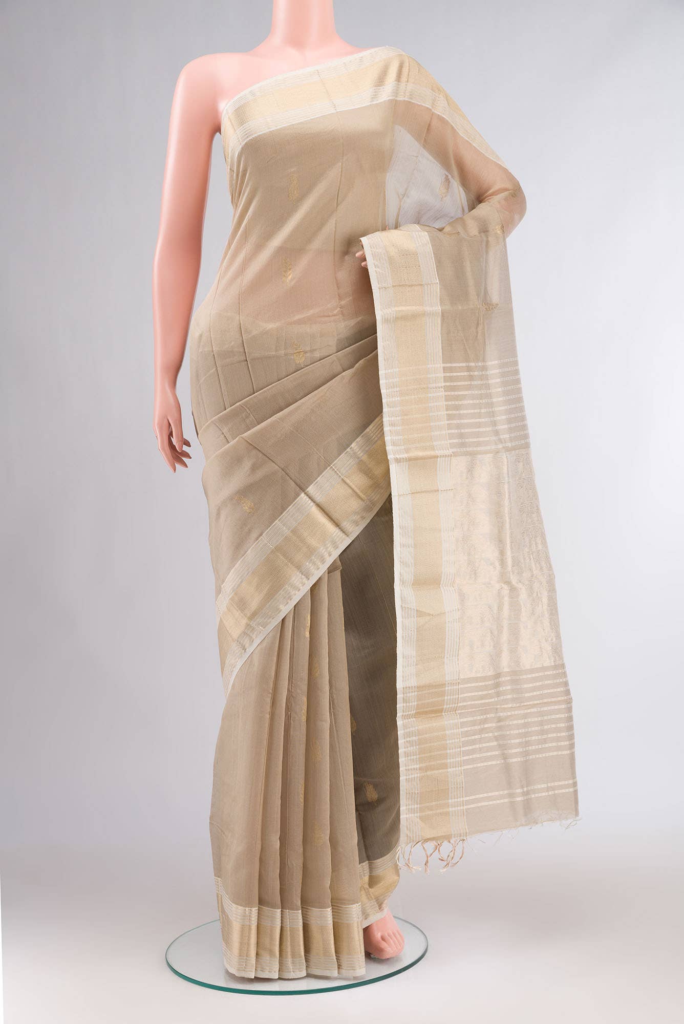 Beige Maheshwari Silk Saree