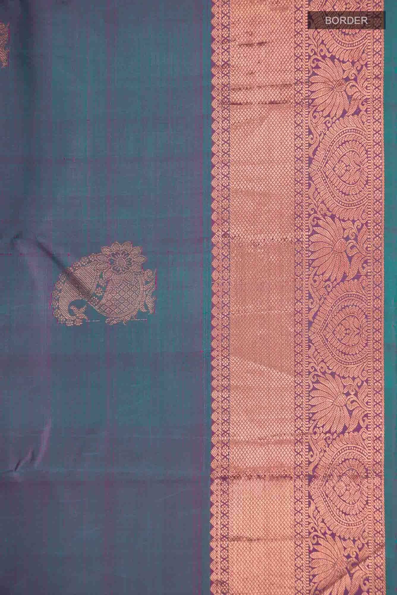 Turquoise with Pink Dual Tone Kanchipuram Silk Saree