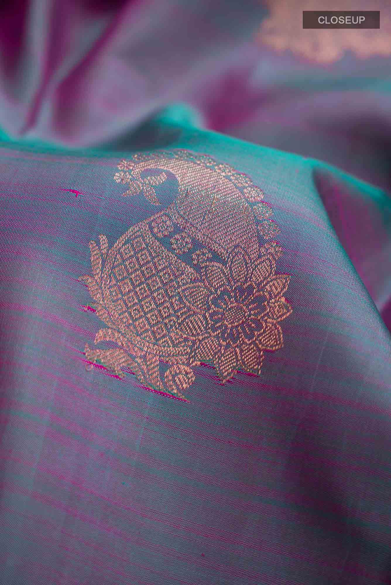 Turquoise with Pink Dual Tone Kanchipuram Silk Saree