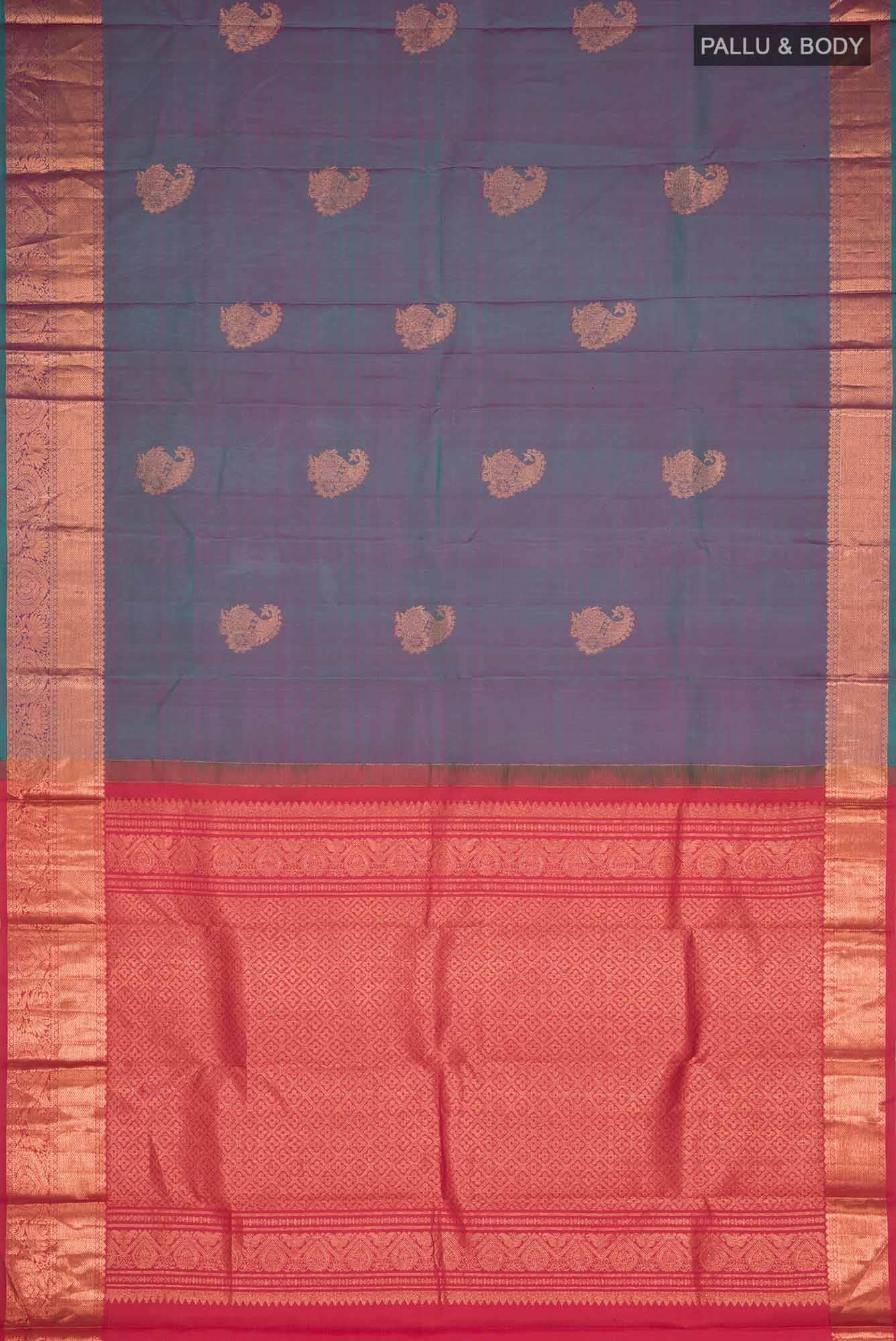 Turquoise with Pink Dual Tone Kanchipuram Silk Saree