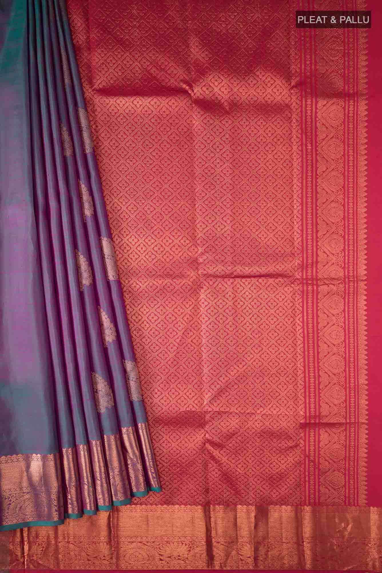 Turquoise with Pink Dual Tone Kanchipuram Silk Saree