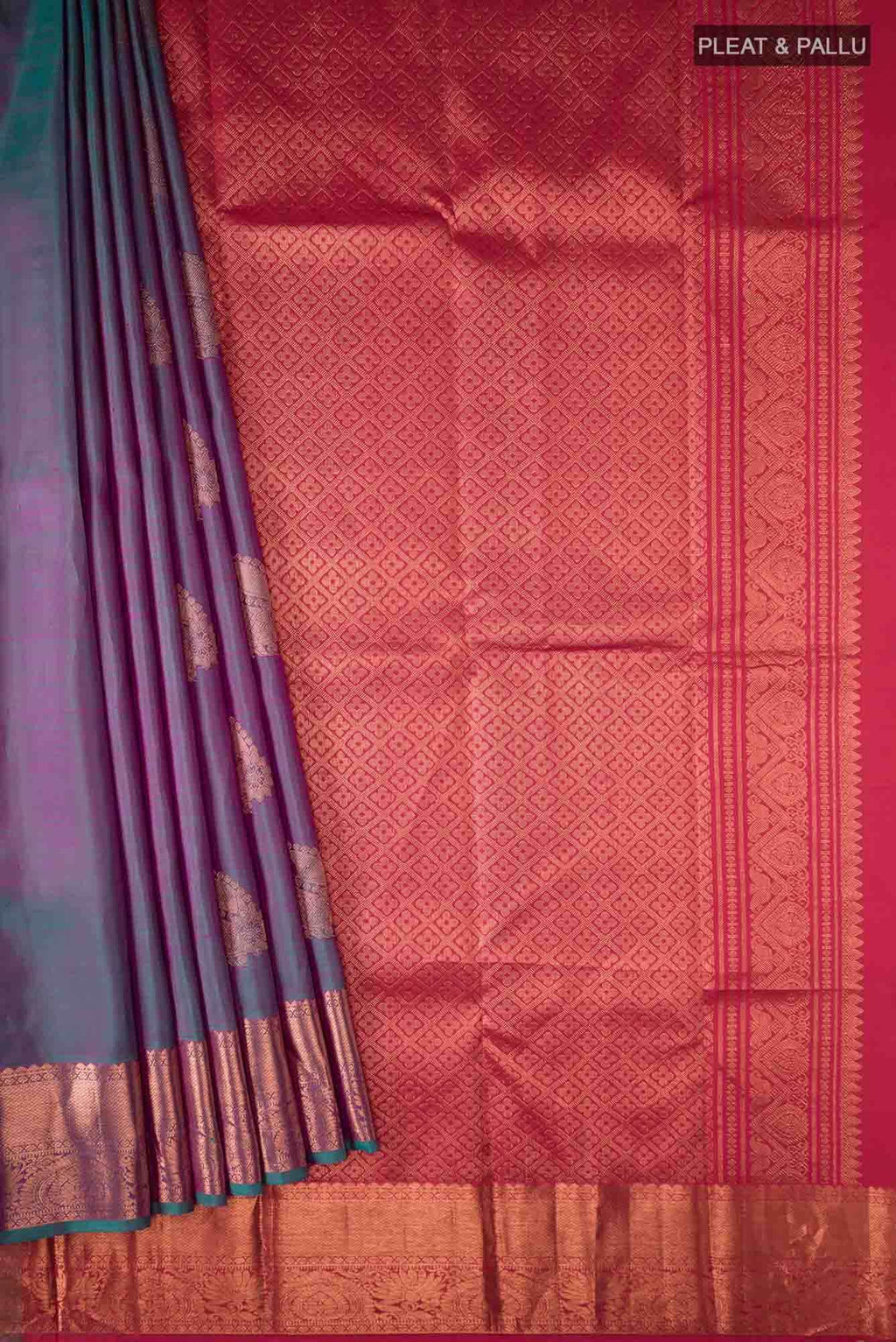 Turquoise with Pink Dual Tone Kanchipuram Silk Saree