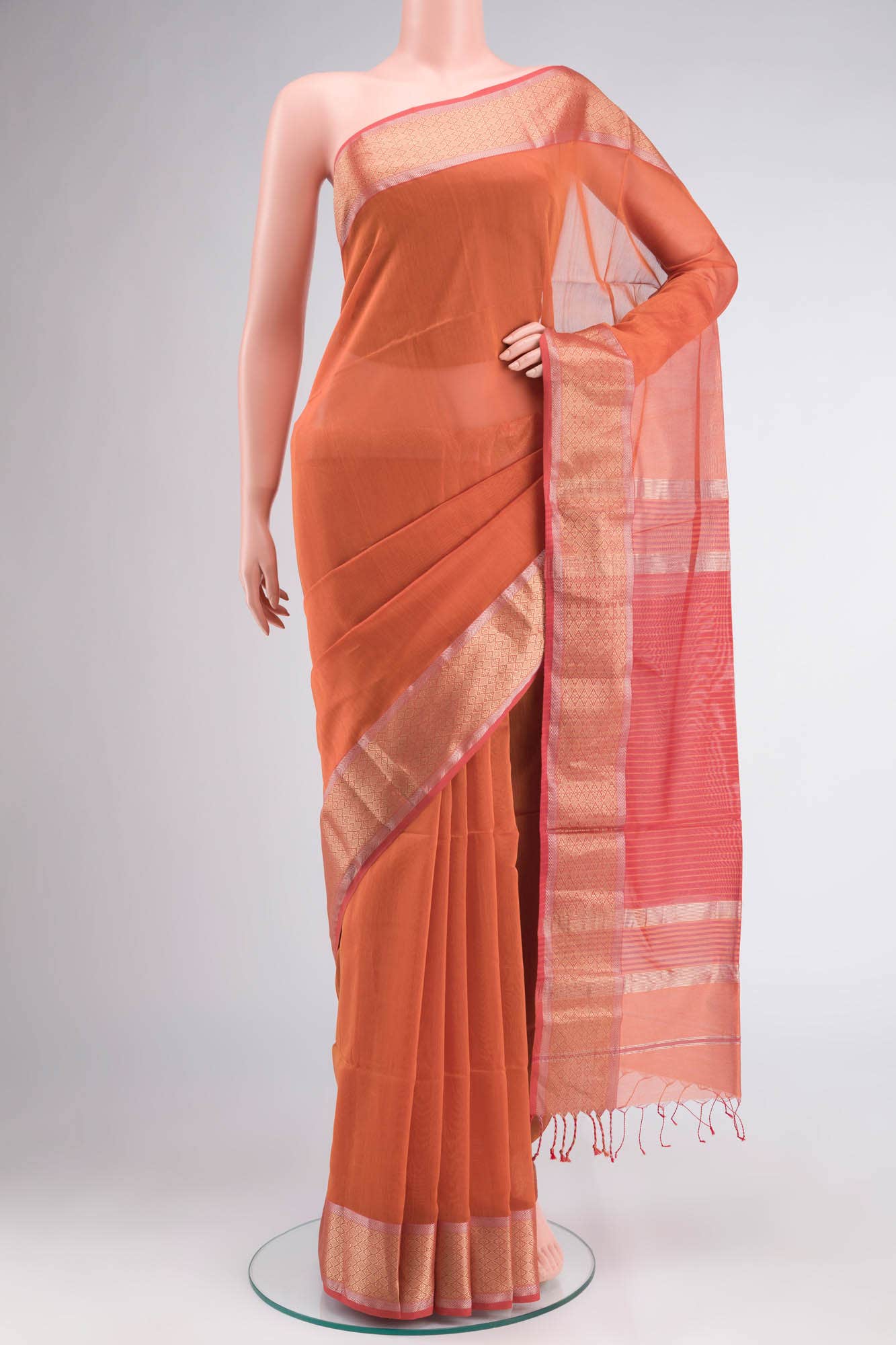 Orange Maheshwari Silk Cotton Saree
