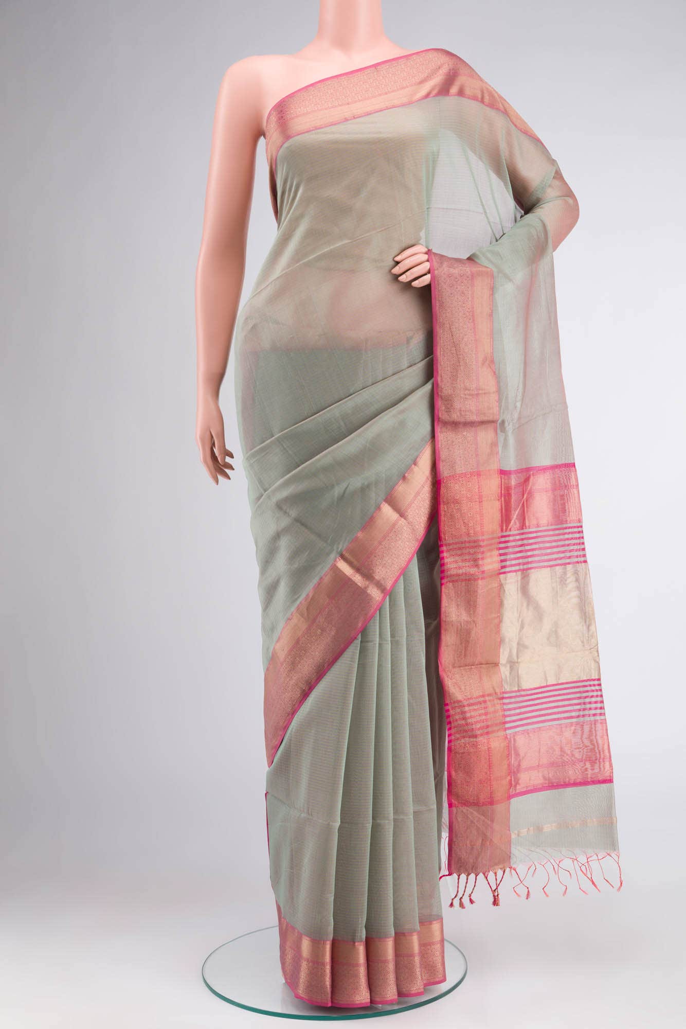Grey Maheshwari Silk Cotton Saree