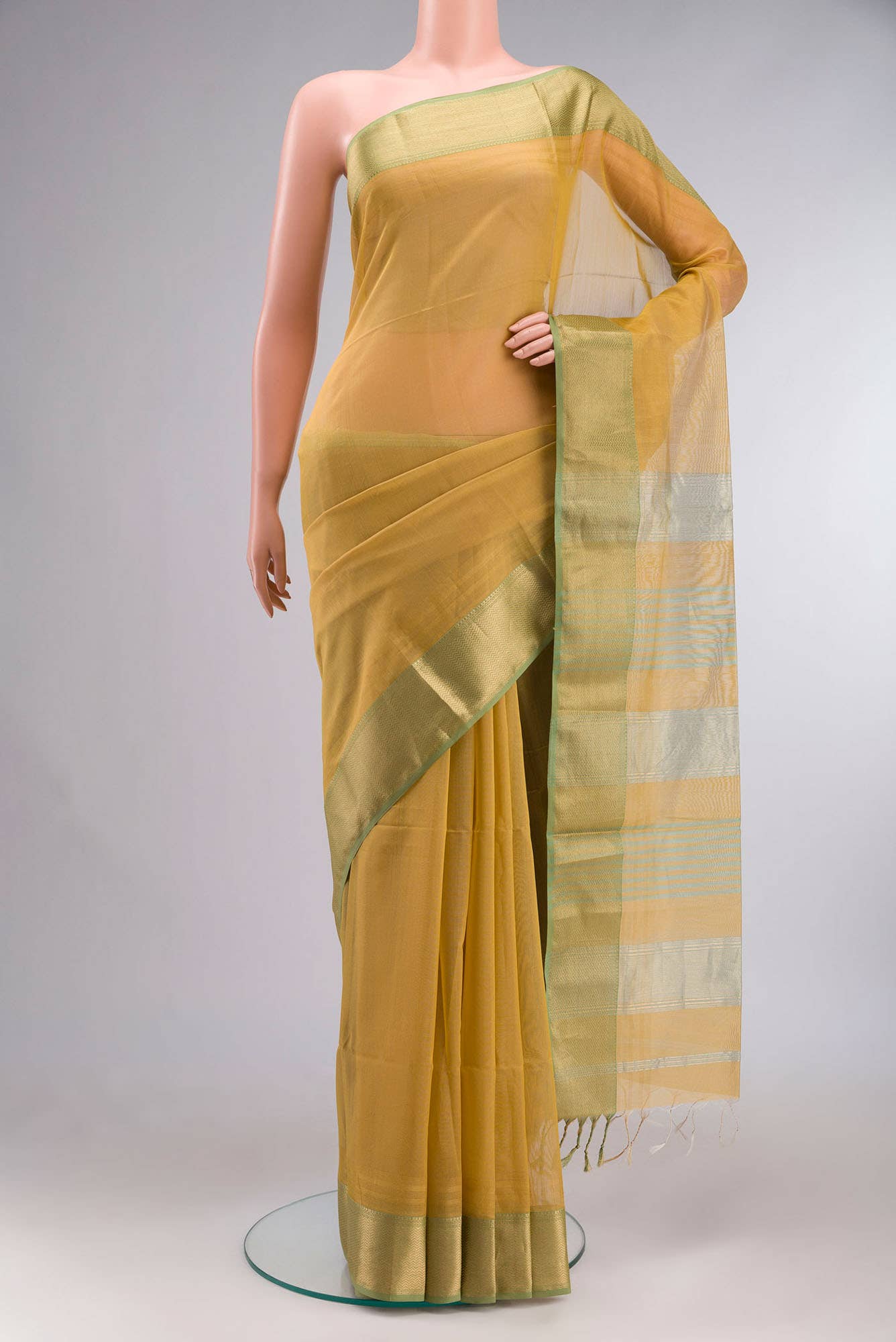 Mustard Maheshwari Silk Cotton Saree