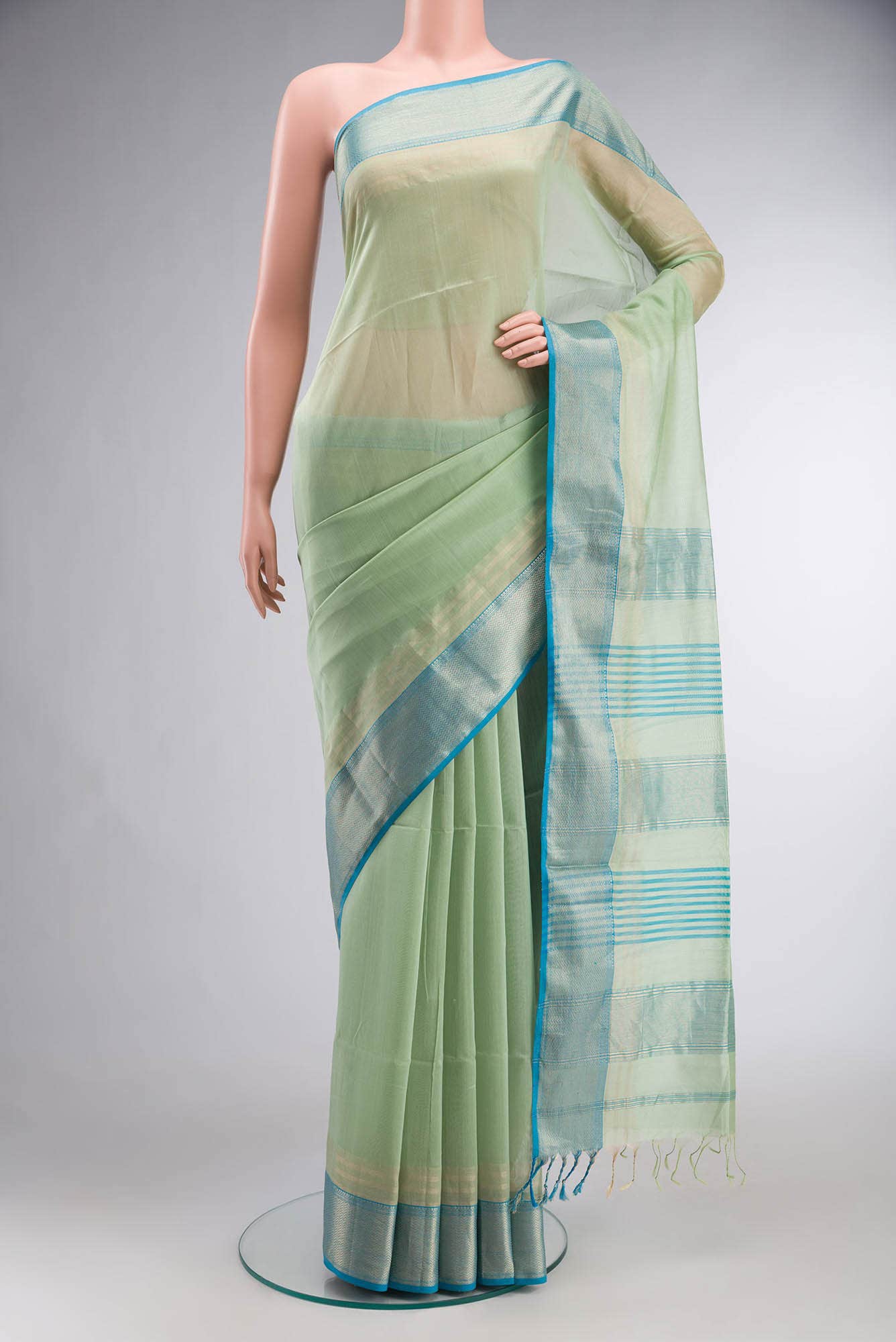 Light Green Maheshwari Silk Saree