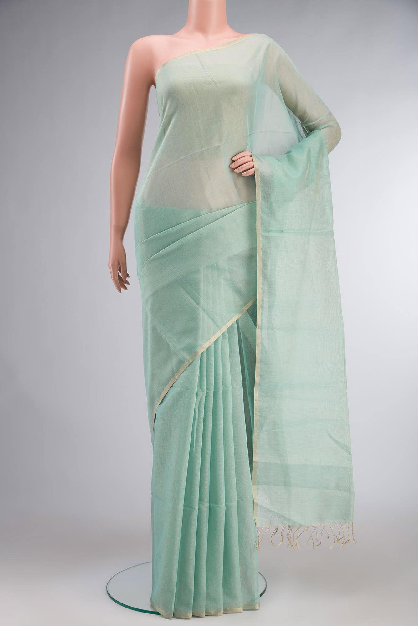 Light Green Maheshwari Silk Cotton Saree