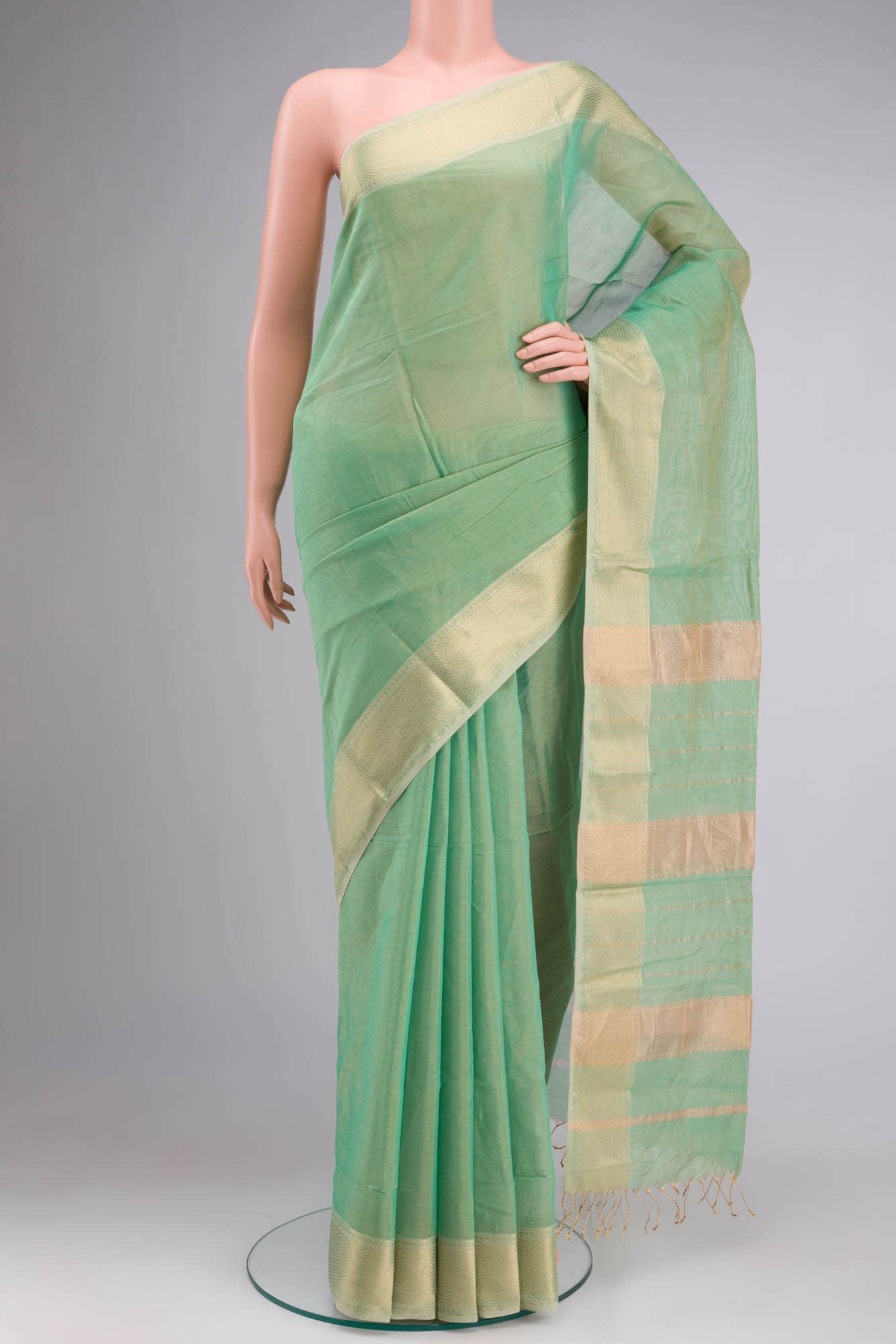Green Maheshwari Silk Cotton Saree