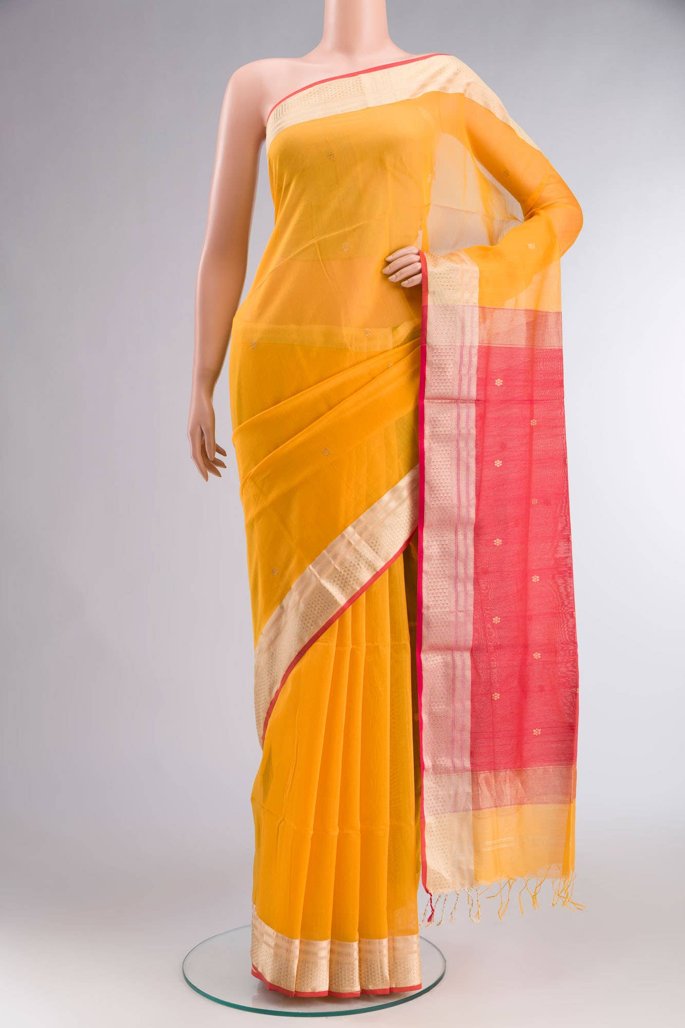 Yellow Maheshwari Silk Cotton Saree