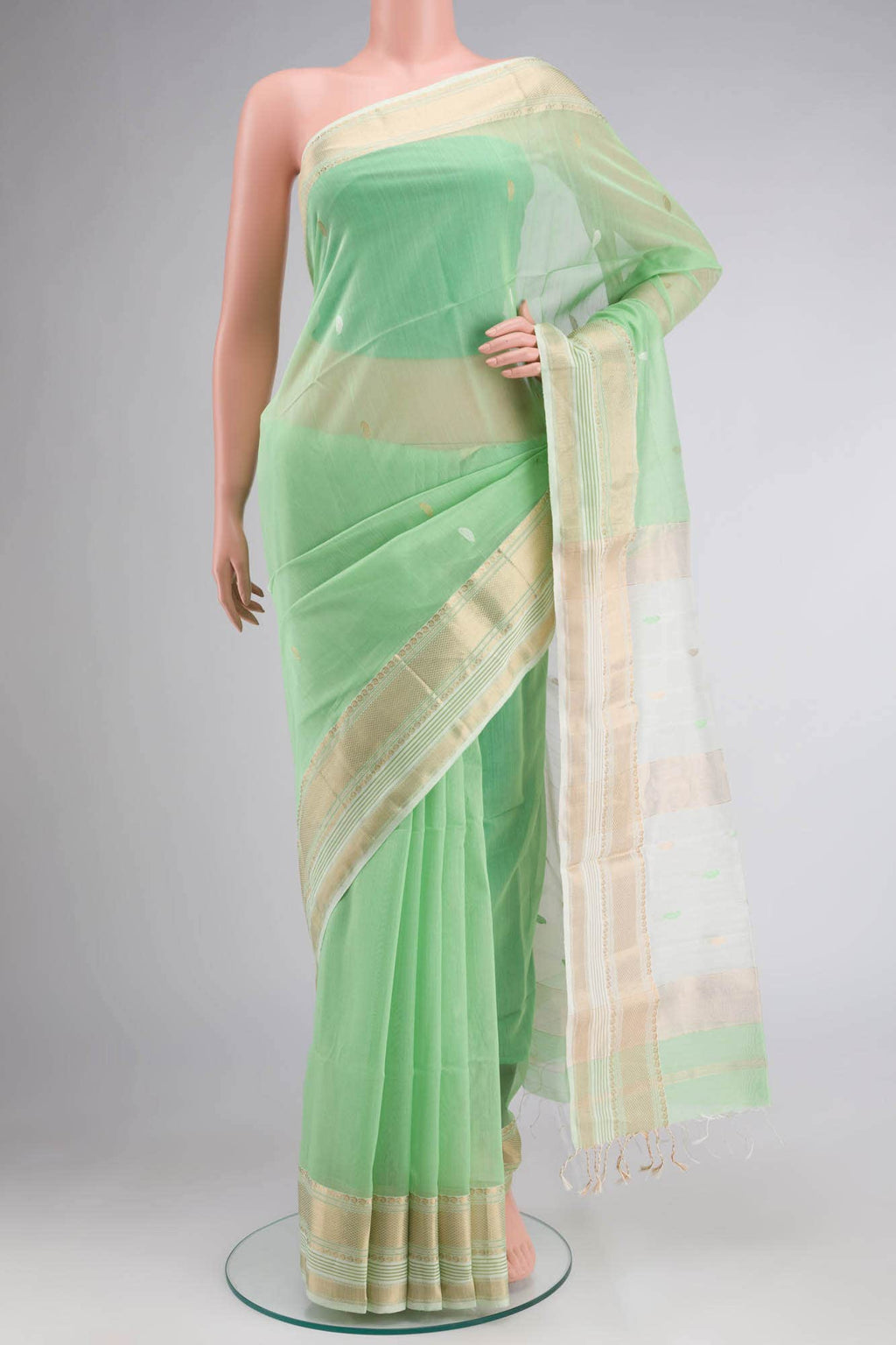 Green Maheshwari Silk Cotton Saree